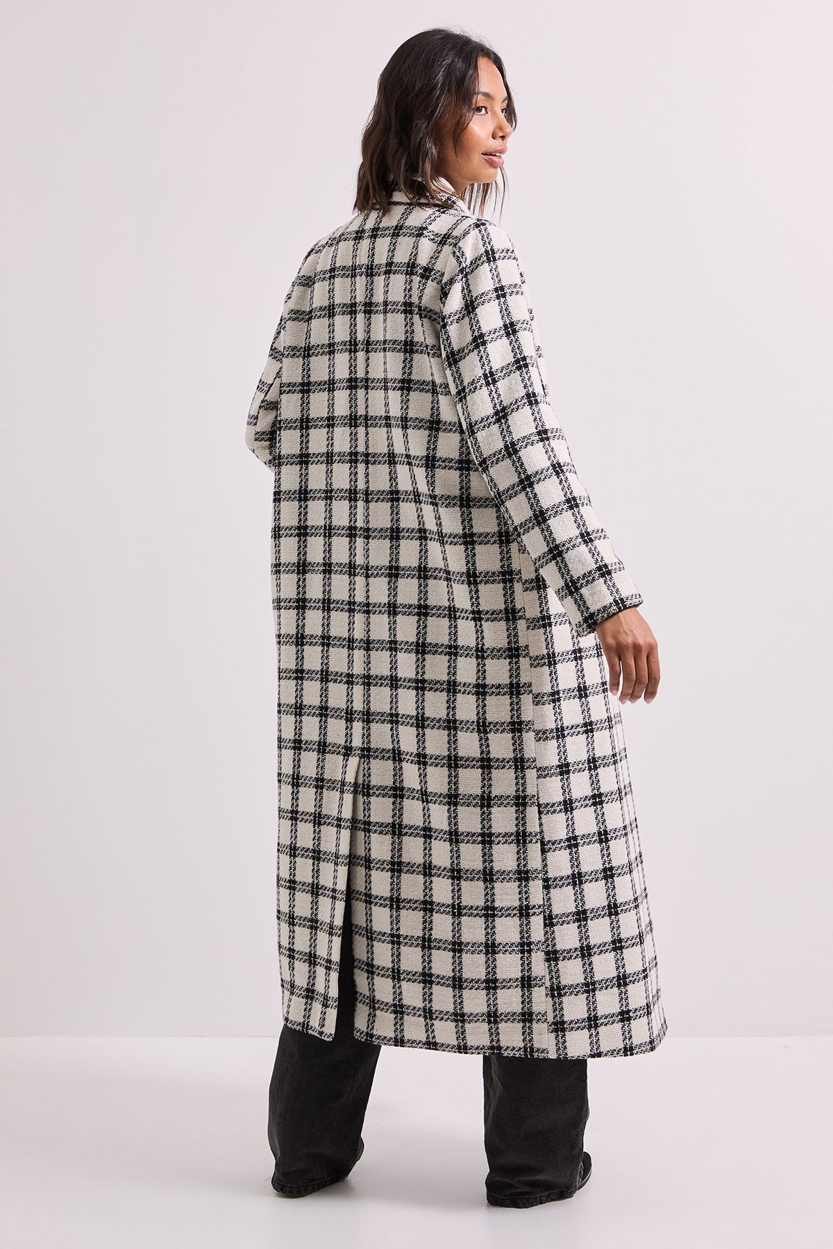 Dorothy Perkins Check Longline Coat Mono image 3