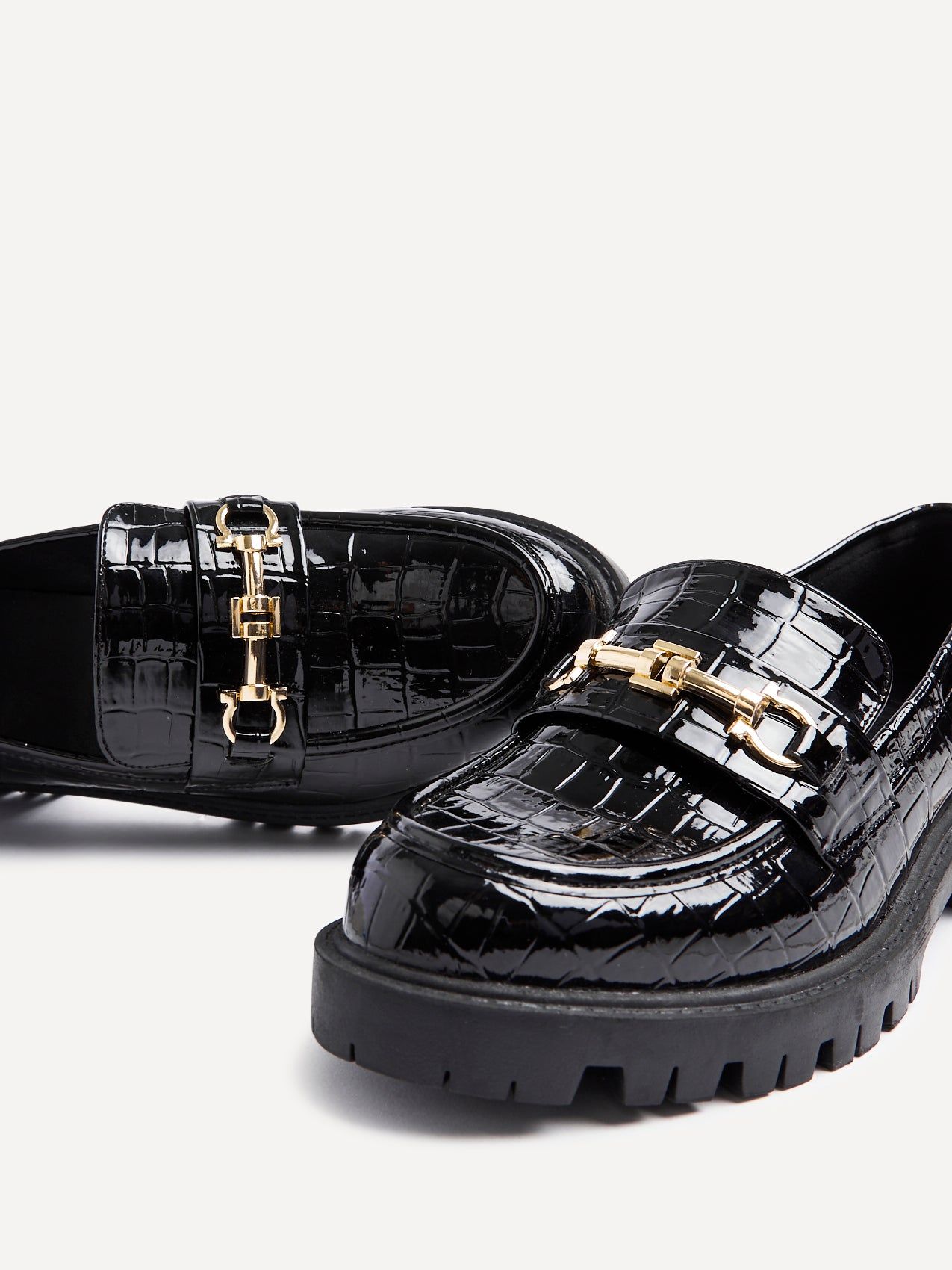 Linzi Aria Black Faux Croc Leather Chunky Sole Loafer image 5