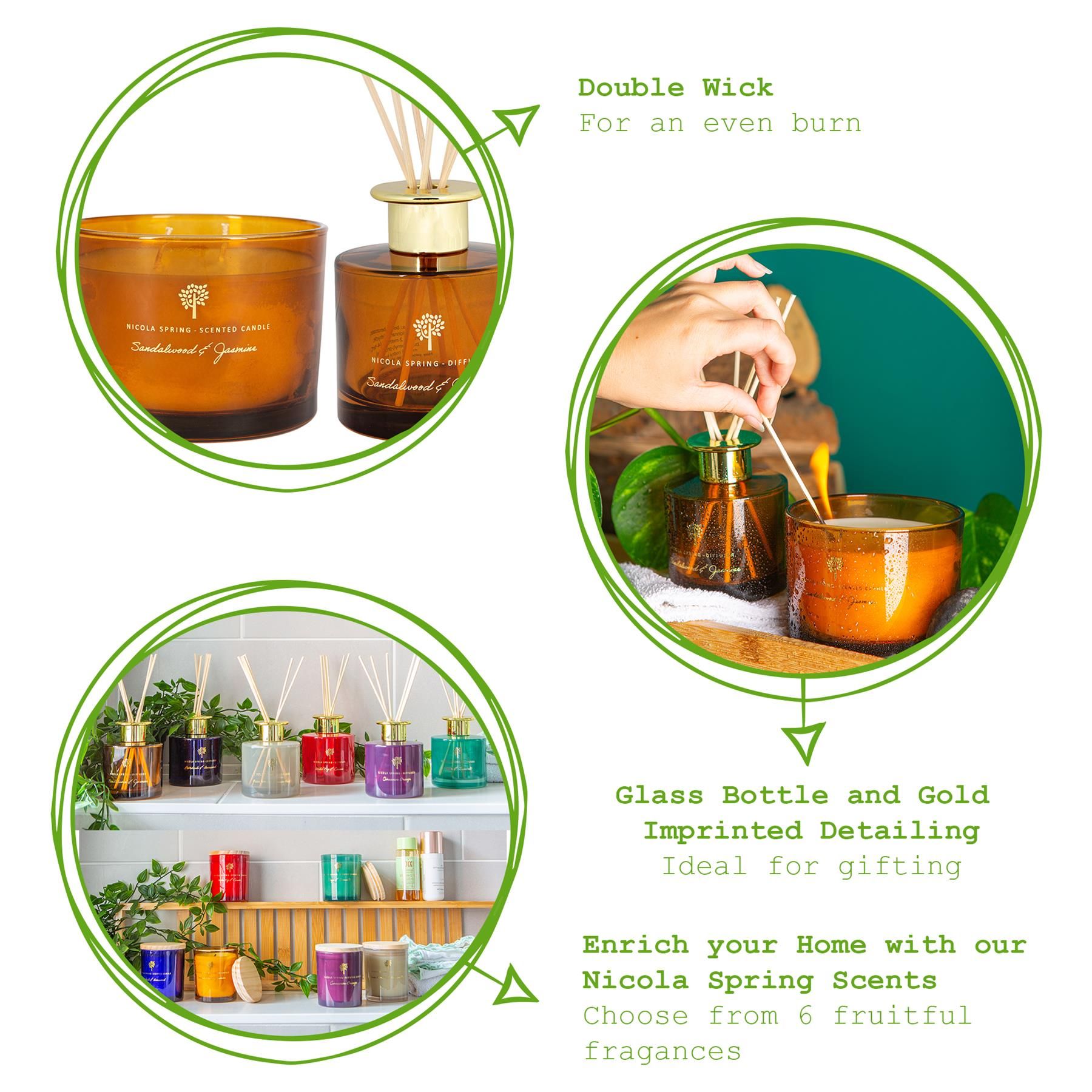 Nicola Spring 350g Sandalwood & Jasmine Soy Wax Candle - Double Wick Sweet Creamy image 3