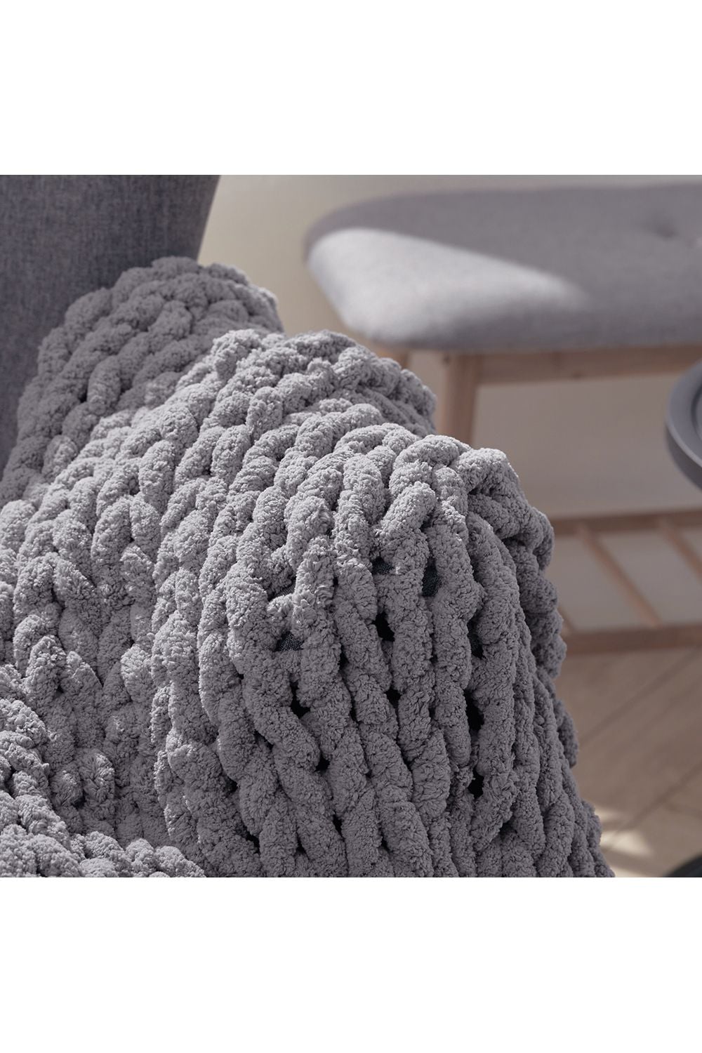 Living and Home Chunky Knit Blanket Throw 100% Hand Knit Chenille Chunky Throw Blanket for Couch 60 x 60cm image 2