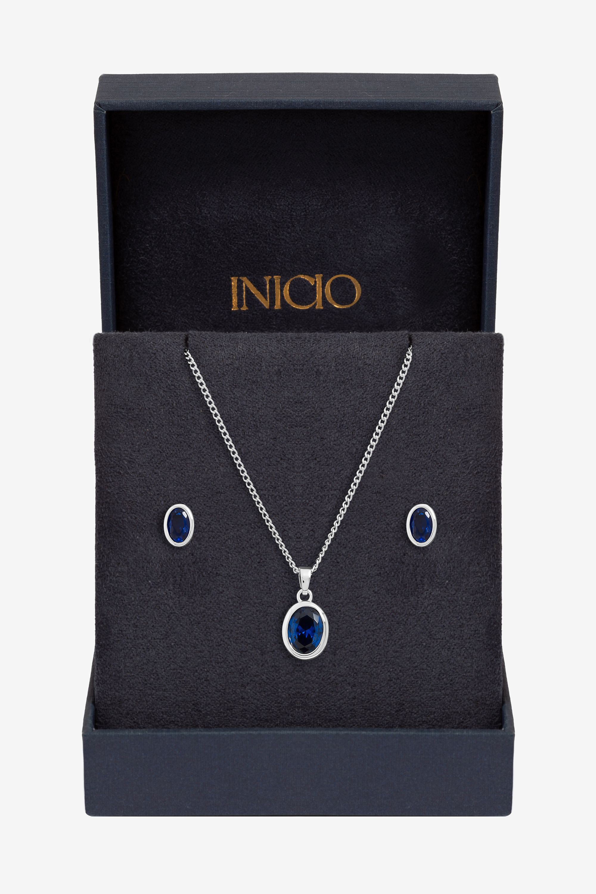 Inicio Sterling Silver Plated Sapphire Oval Bezel Set - Gift Box