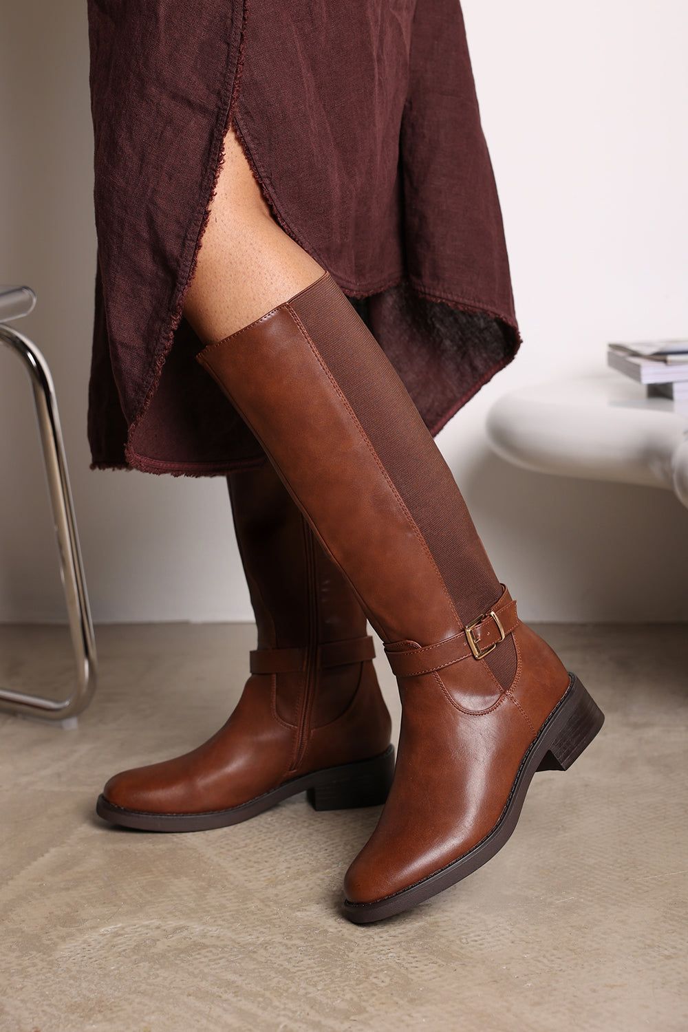 Where's That From 'Oriana' Faux Leather Knee High Riding Boots With Side Buckle Strap image 5