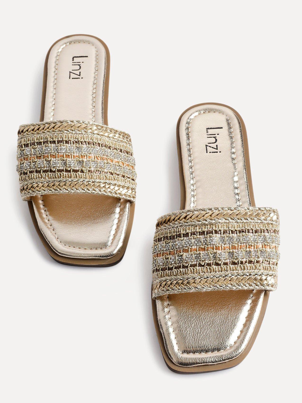 Linzi Fernanda Gold Embellished Slip On Sandals image 5