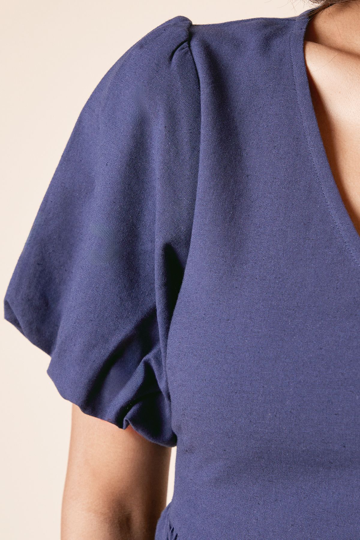 Dorothy Perkins Tie Back Puff Sleeve Linen Blouse Navy image 5