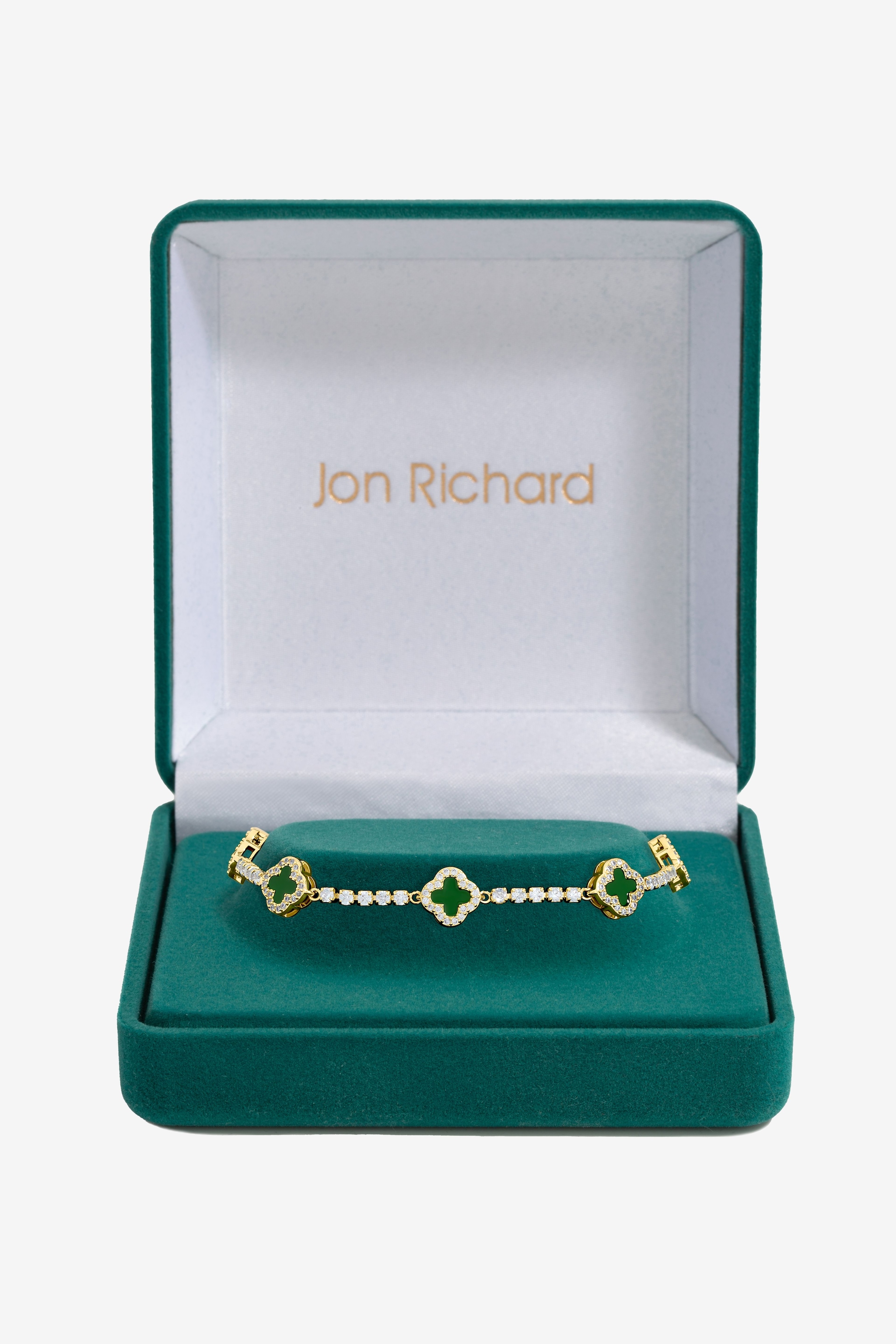 Jon Richard Gold Plated and Emerald Clover Bracelet - Gift Box image 1