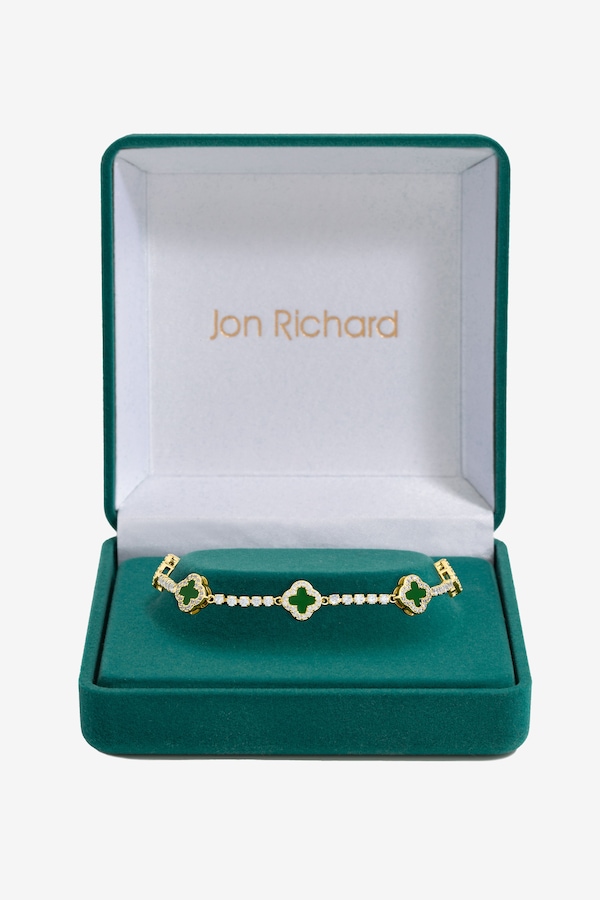 Jon Richard Gold Plated and Emerald Clover Bracelet - Gift Box