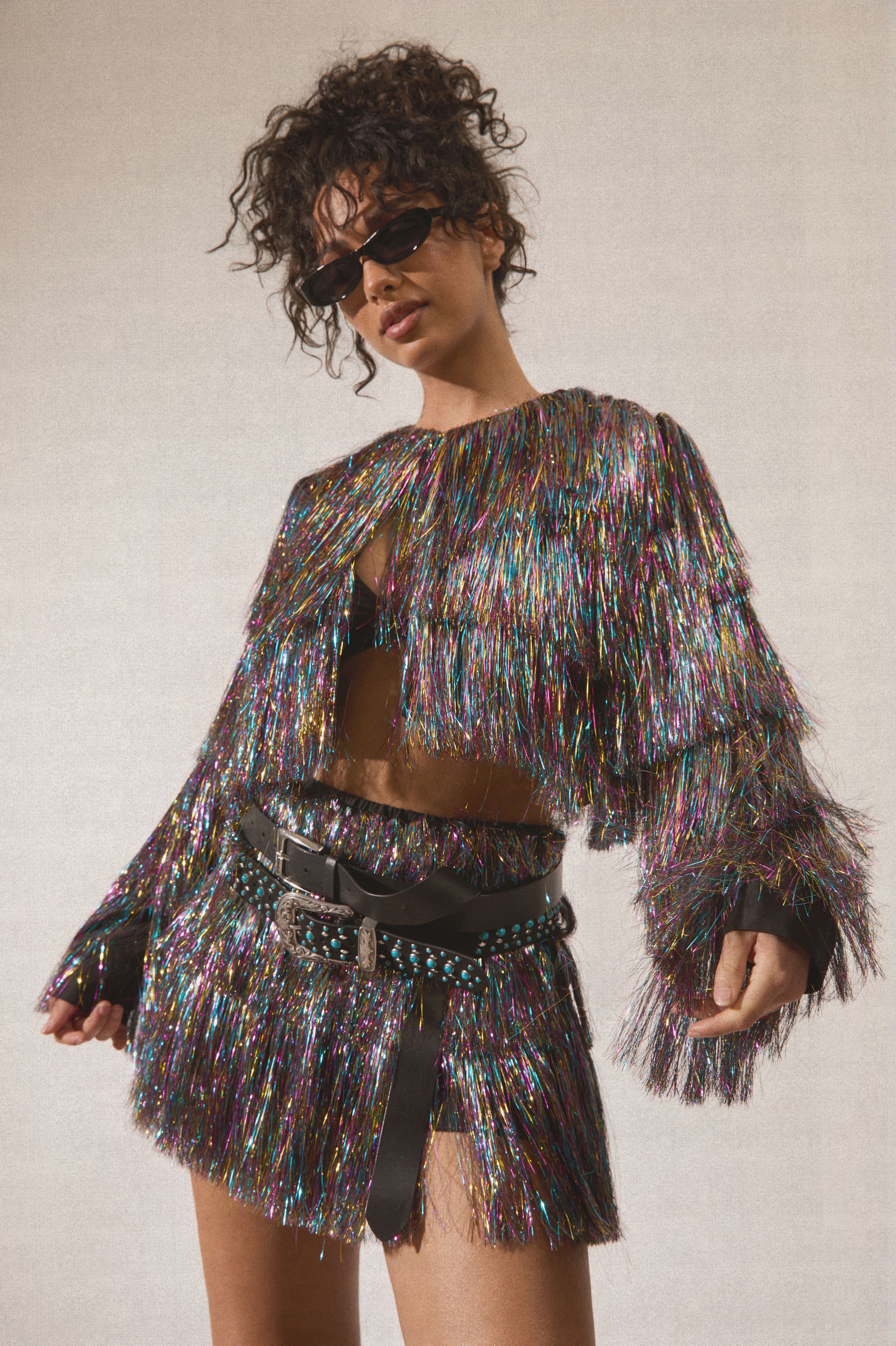 NastyGal Tinsel Tiered Cropped Jacket Multi