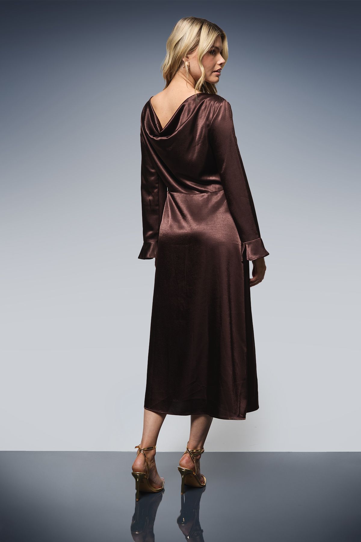 Dorothy Perkins DP Luxe Metallic Satin Midi Dress Chocolate image 3