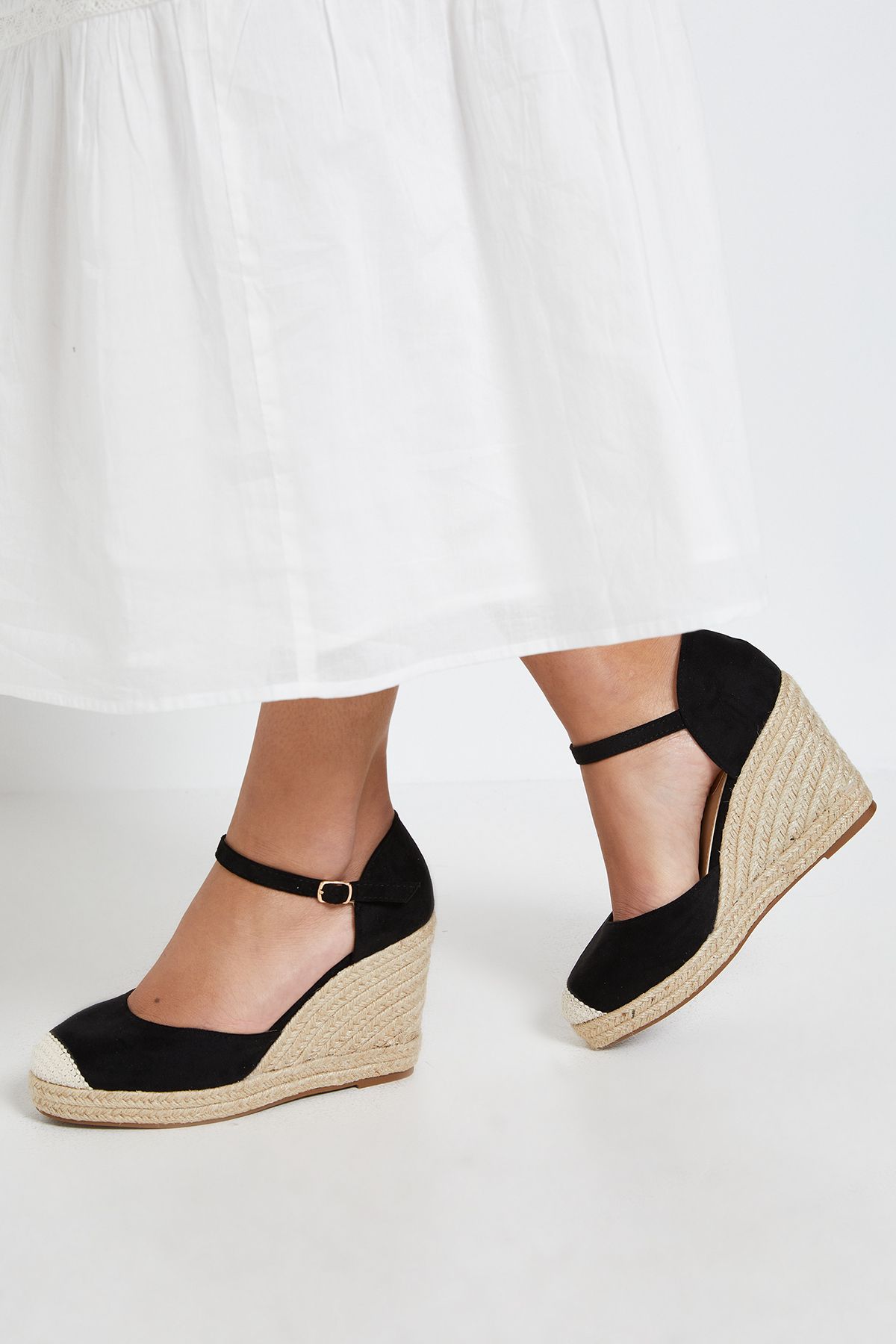 Dorothy Perkins Jillie Faux Suede Closed Toe High Espadrille Wedges Natural Black