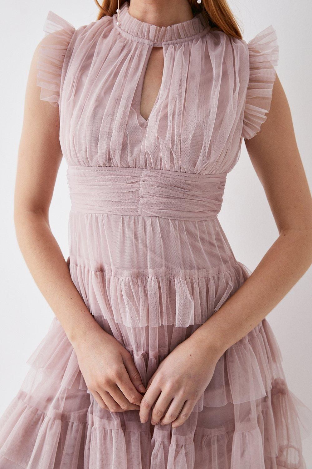 Coast Tulle Tiered Frill Sleeve Dress Blush image 2