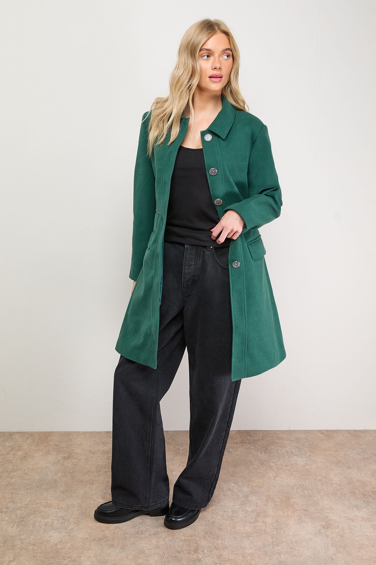 Oasis Faux Wool Button Through Dolly Coat Green image 1