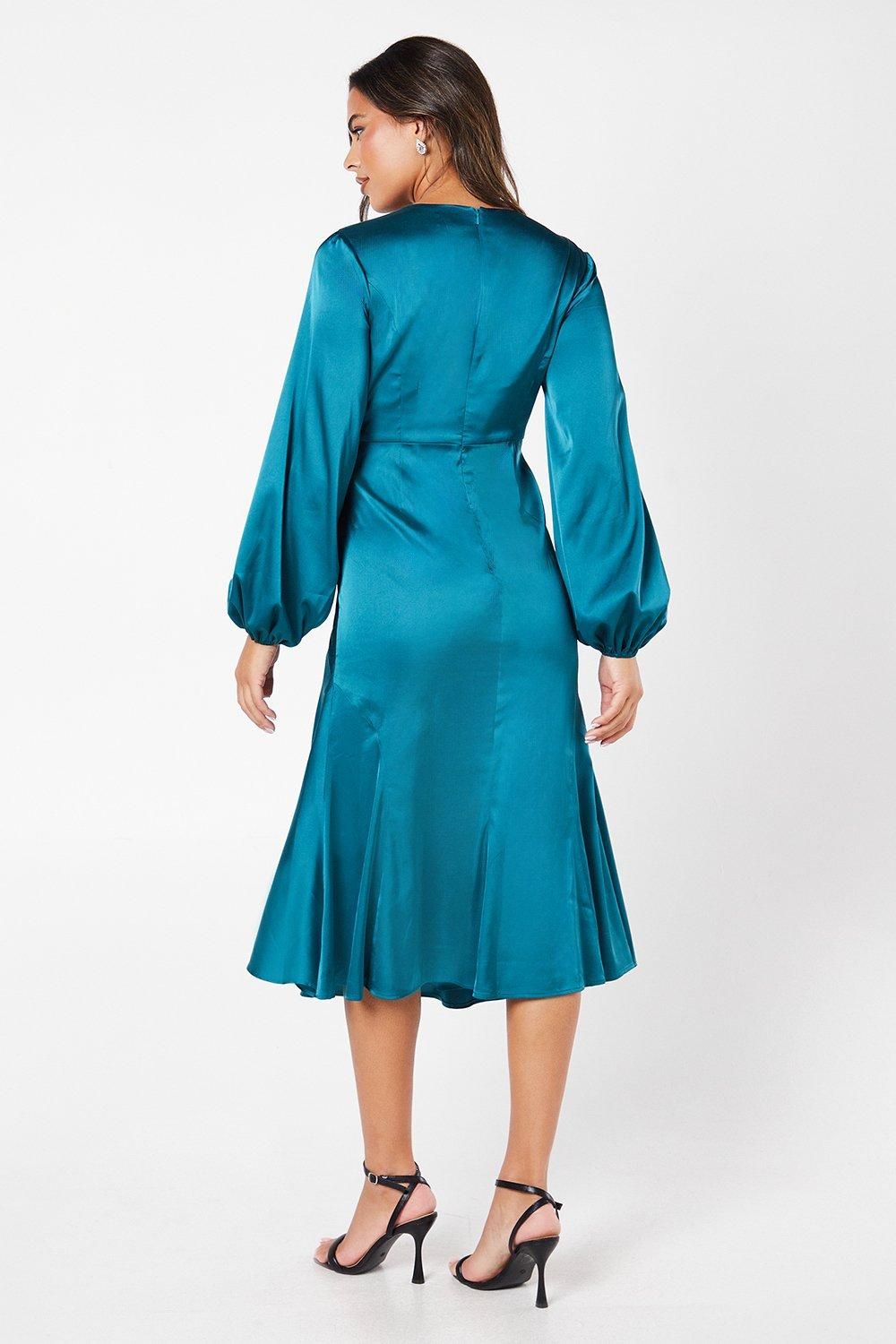 Coast Satin Twist Front Midi Dress Teal image 3
