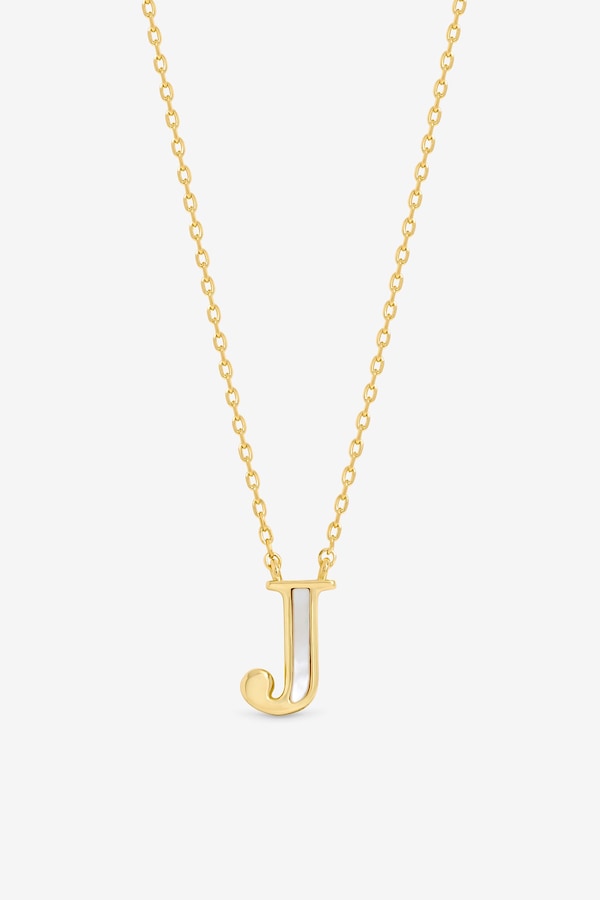 Inicio 14K Real Gold Plated and Mother of Pearl Initial Pendant - J
