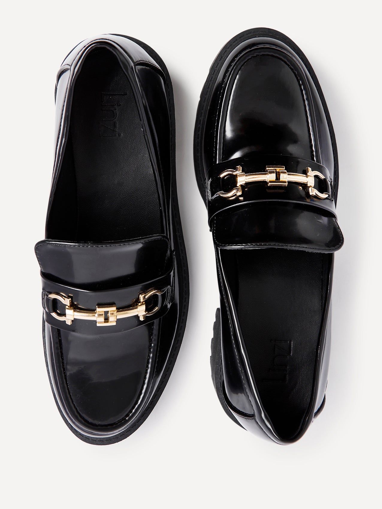 Linzi Aria Black Faux High Shine Leather Chunky Sole Loafer image 5