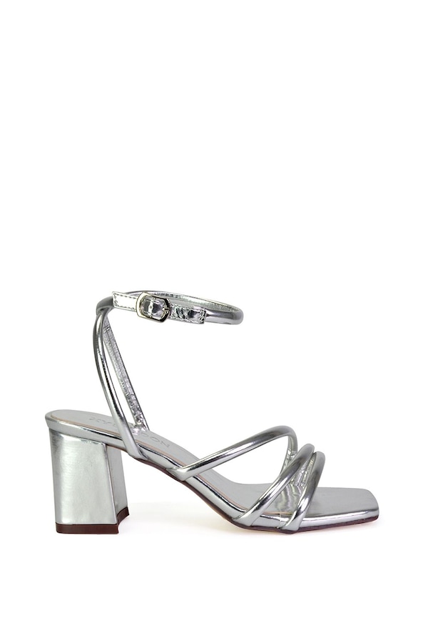 XY London 'Trixie' Square Toe Buckle Up Ankle Strappy Mid Block Heel Sandals