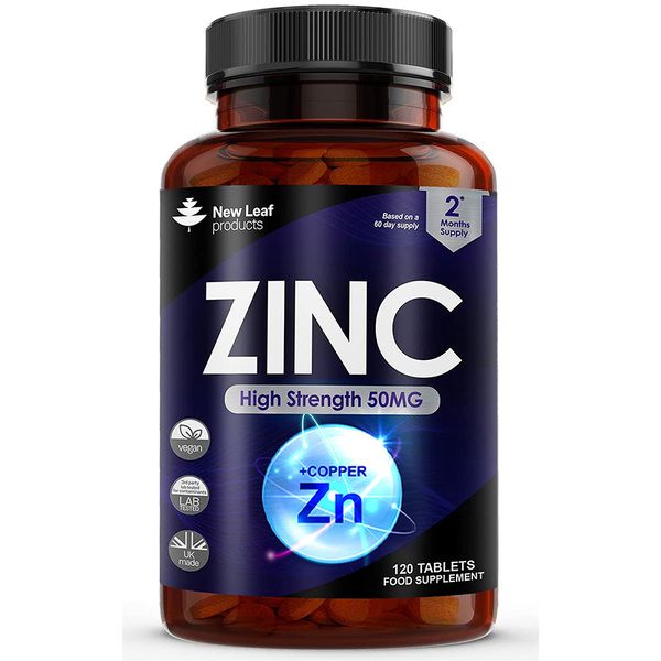 New leaf health Zinc 50mg High Strength 120 Zinc Tablets with Copper, Contributes Towards The Immune System, Bone Health and Fertility