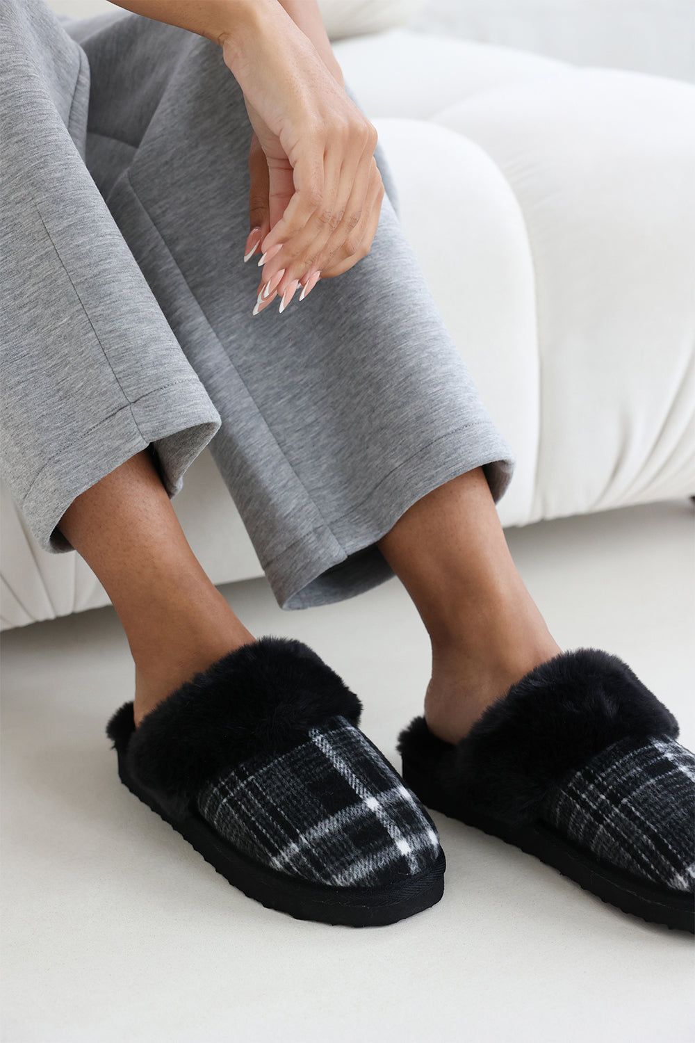 Where's That From 'Jemima' Tartan Mule Slippers with Faux Fur Trim image 6