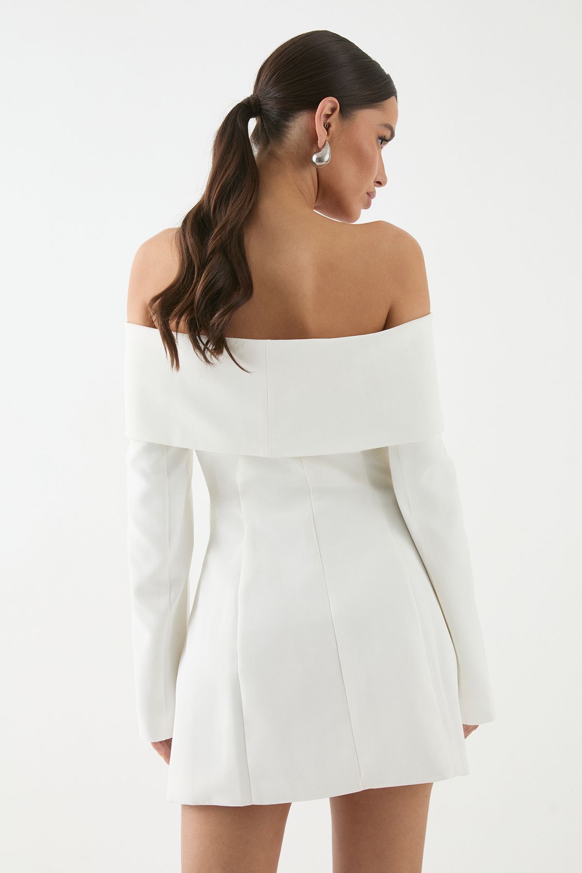 MissPap Tailored Bardot Blazer Mini Dress Ivory image 3