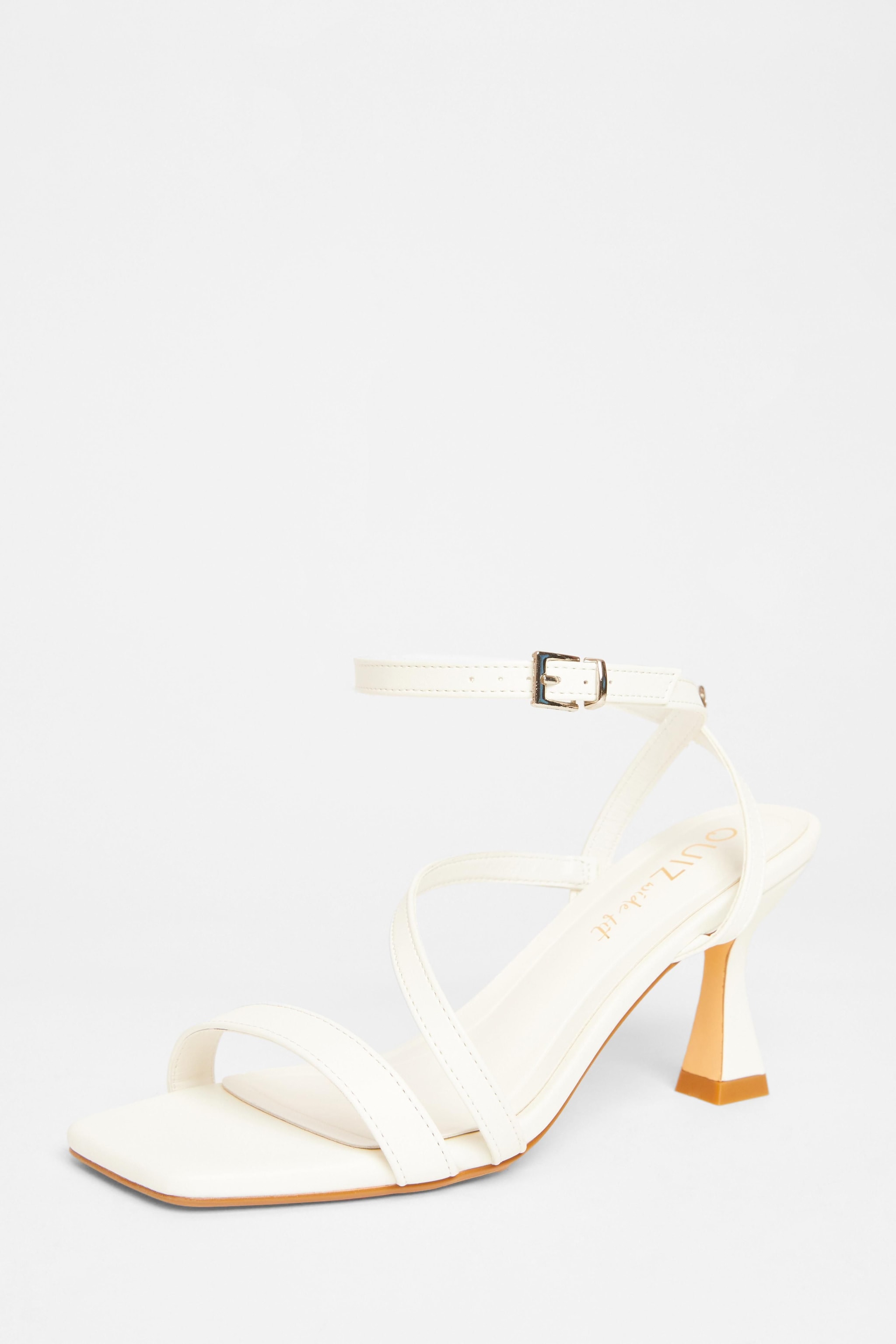 Quiz White Wide Fit Asymmetric Strap Heels image 1