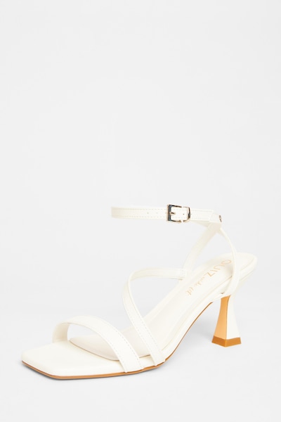 Quiz White Wide Fit Asymmetric Strap Heels