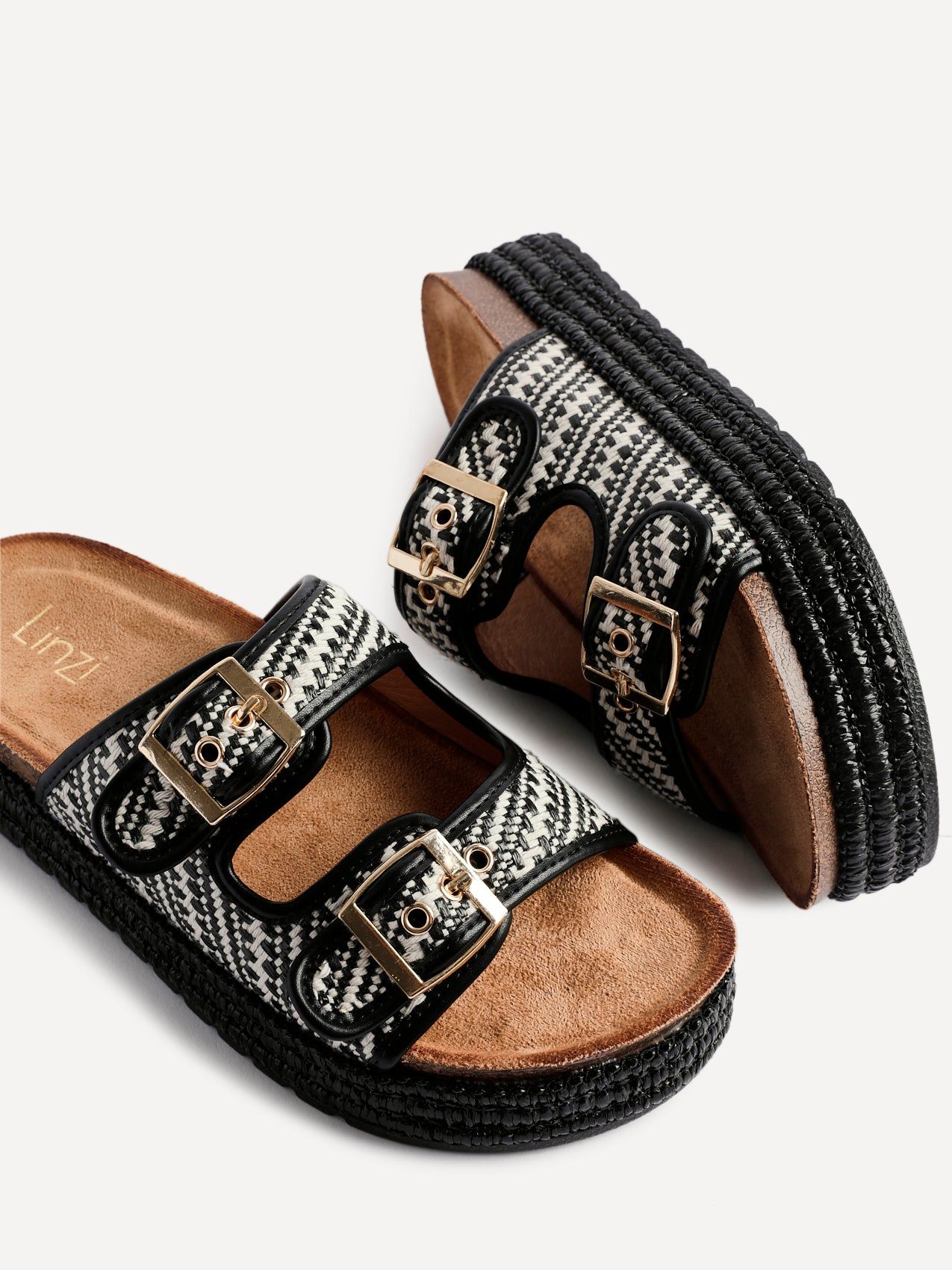 Linzi Cici Black Aztec Woven Double Buckle Flatform Slider Sandal image 4