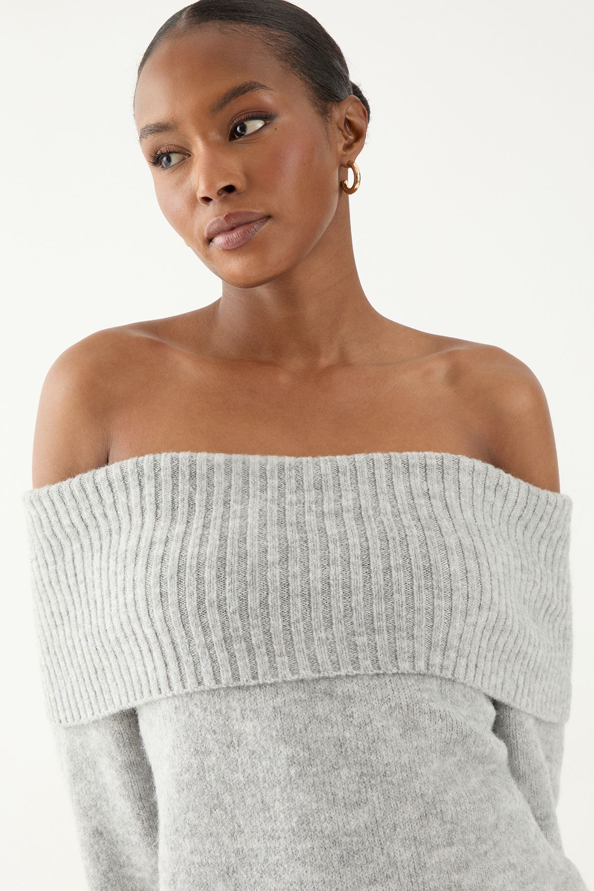 MissPap Premium Knit Bardot Foldover Jumper Grey image 4
