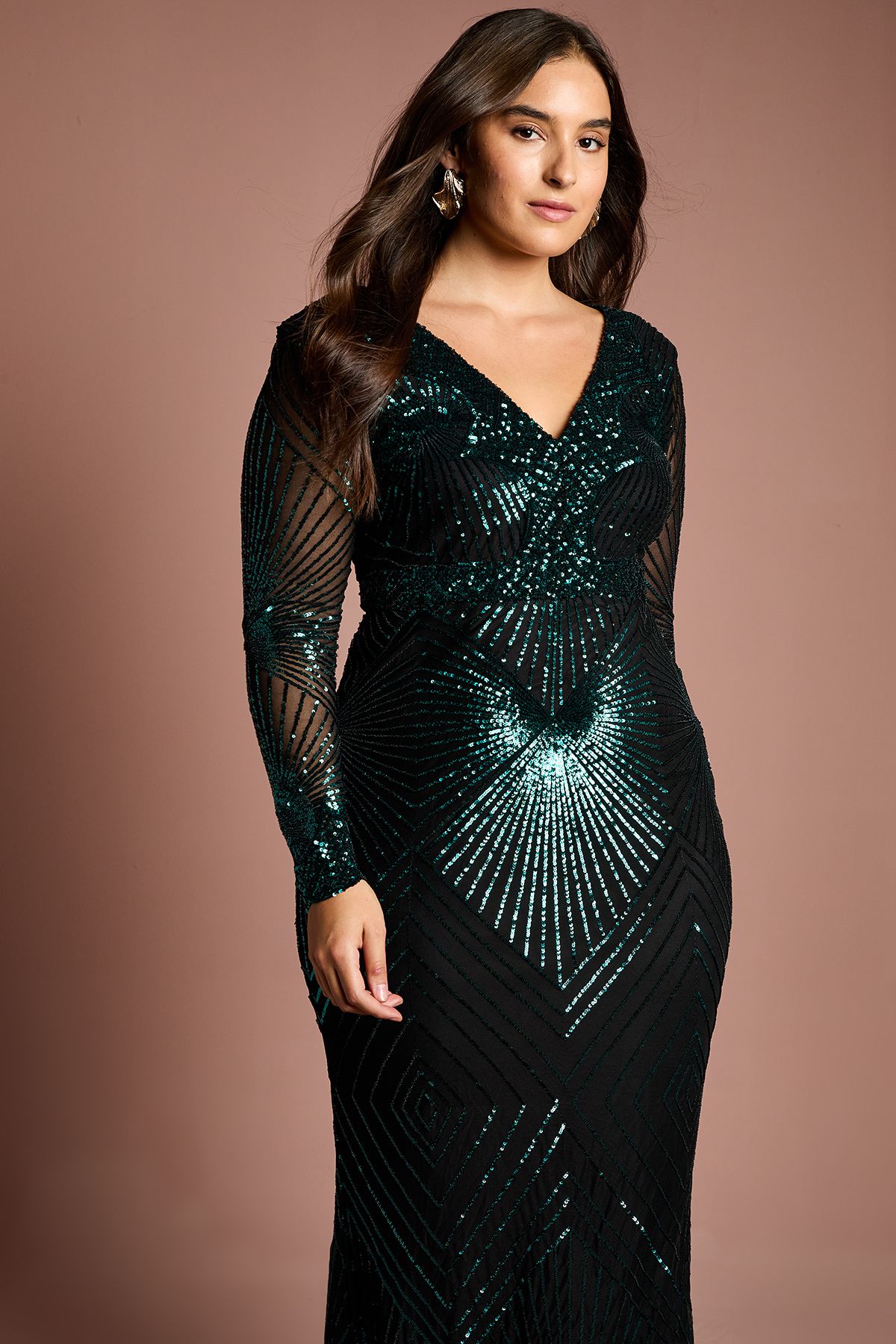 Coast Plus Size Long Sleeve Embellished Maxi Dress Emerald image 2