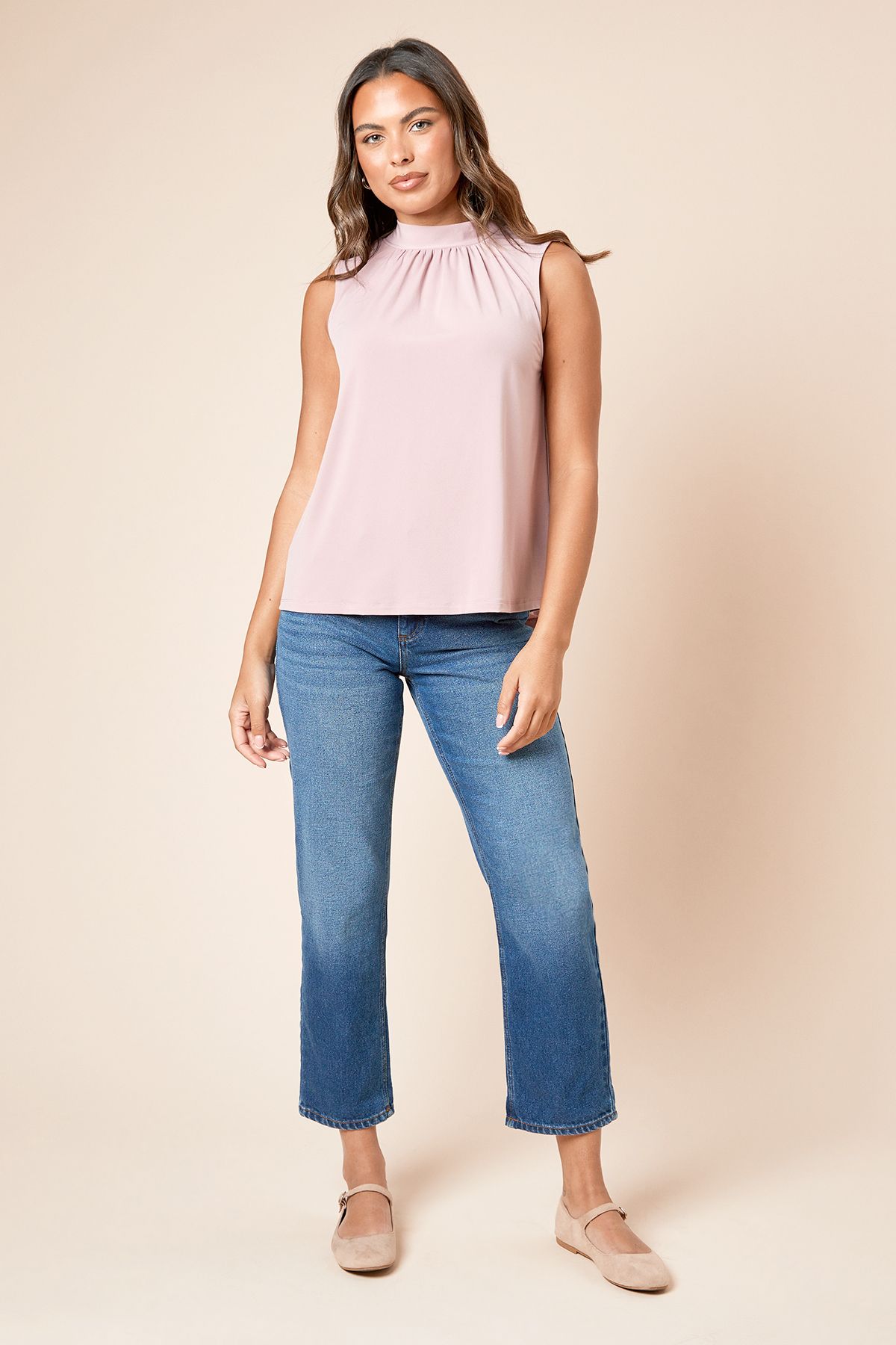 Dorothy Perkins High Neck Tie Back Jersey Top Pink