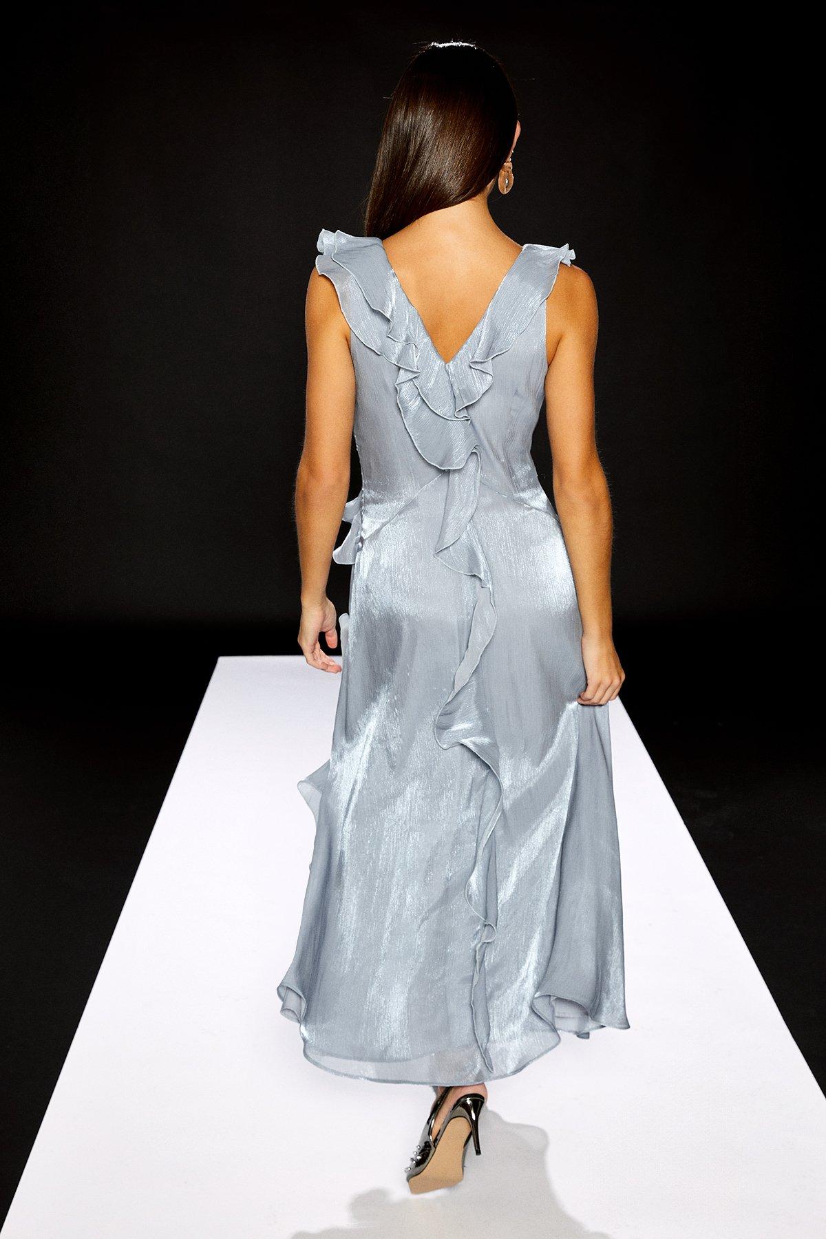RUNWAY 1.8.1.8 Runway 1.8.1.8 Ruffle V Neck Maxi Dress Blue image 4