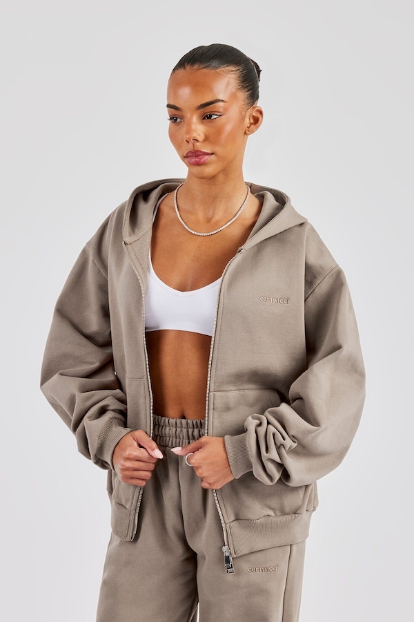 Cernucci Oversized Zip Through Hoodie - Taupe