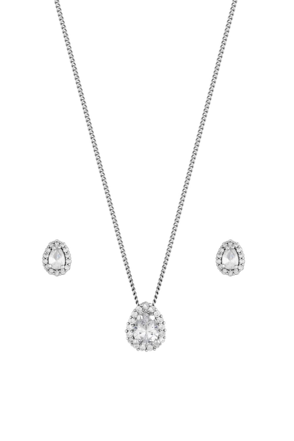 Jon Richard Rhodium Plated Cubic Zirconia Pear Stone Set - Gift Boxed image 2