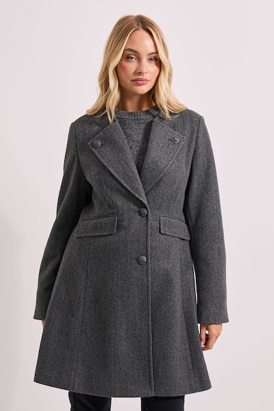Dorothy Perkins Button Detail Faux Wool Midi Coat Grey