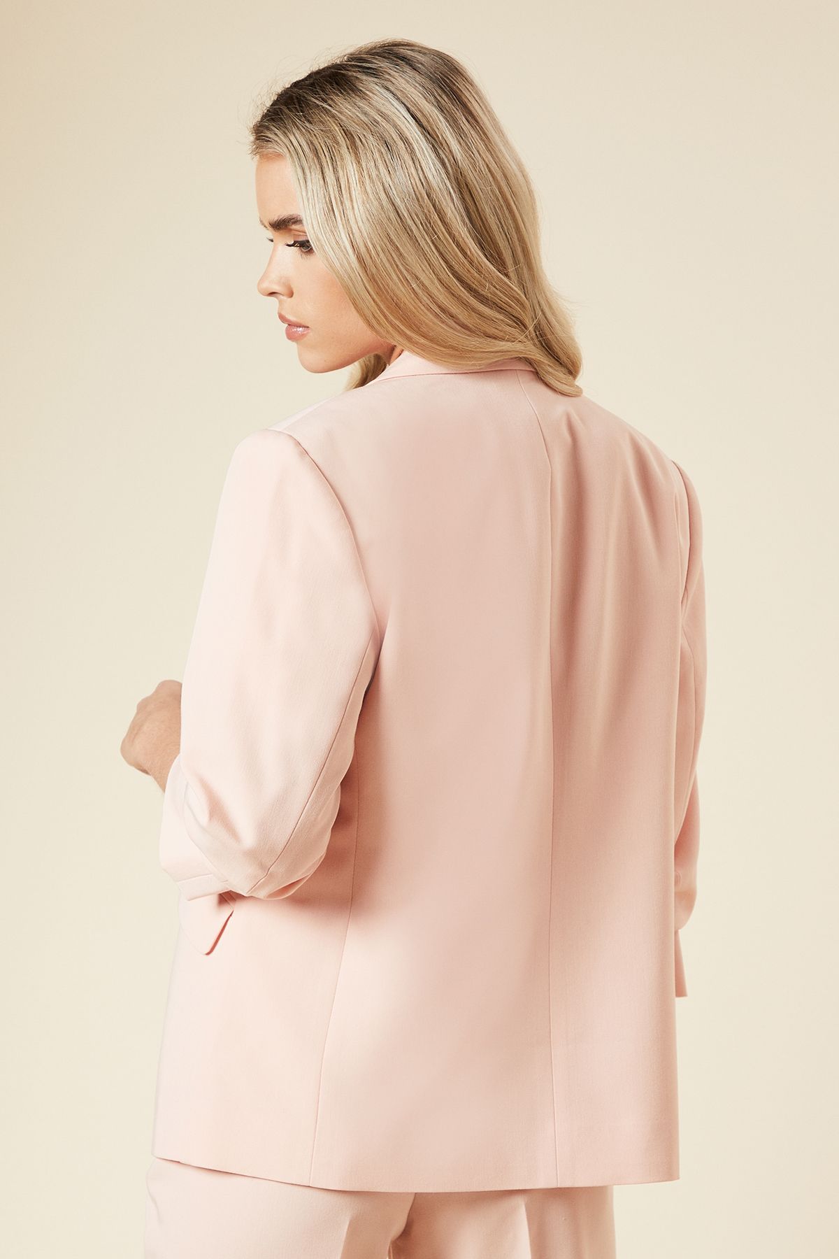 Dorothy Perkins Petite Ruched Sleeve Blazer Blush image 3