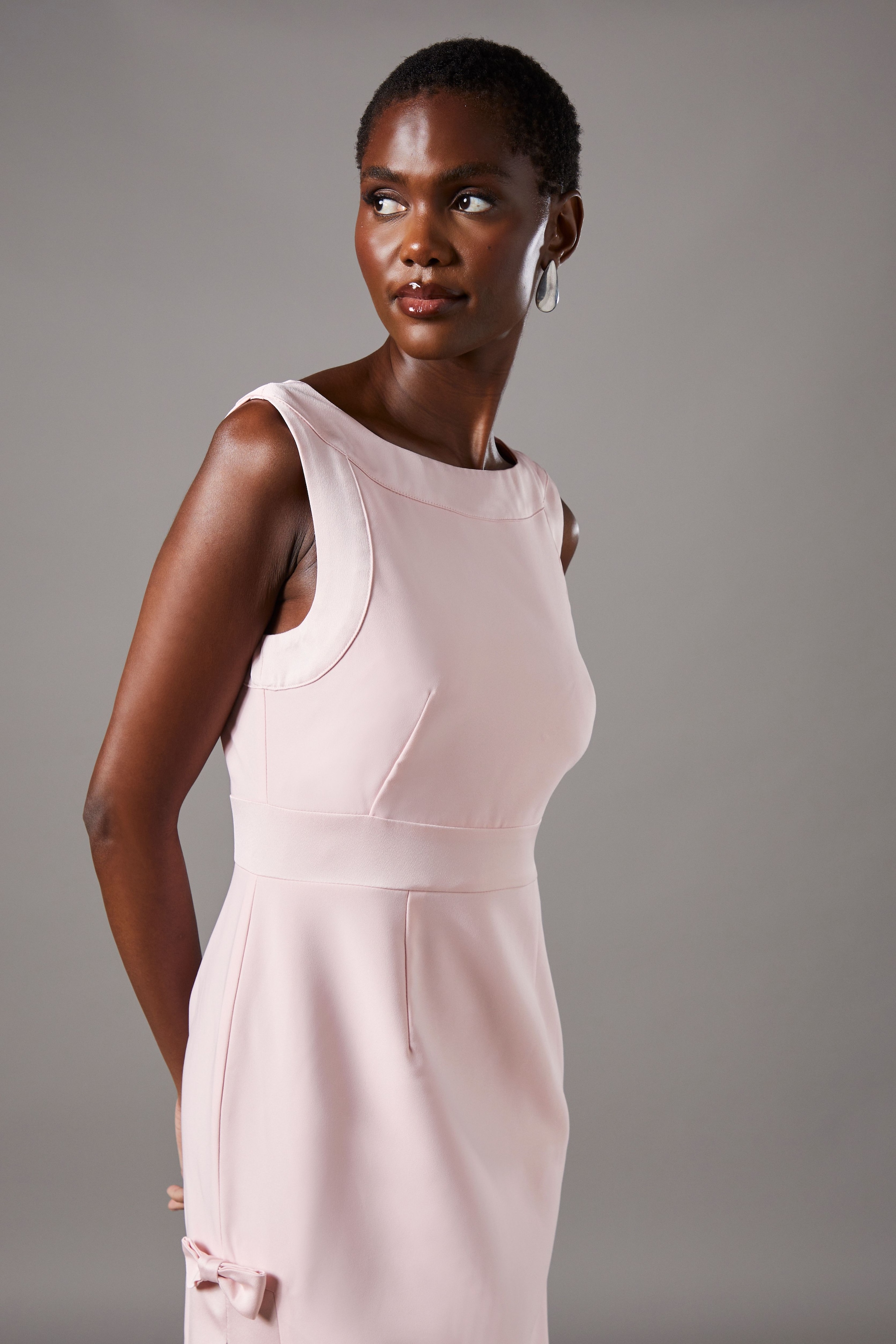 Coast Bow Detail Round Neck Midaxi Dress Pink image 4