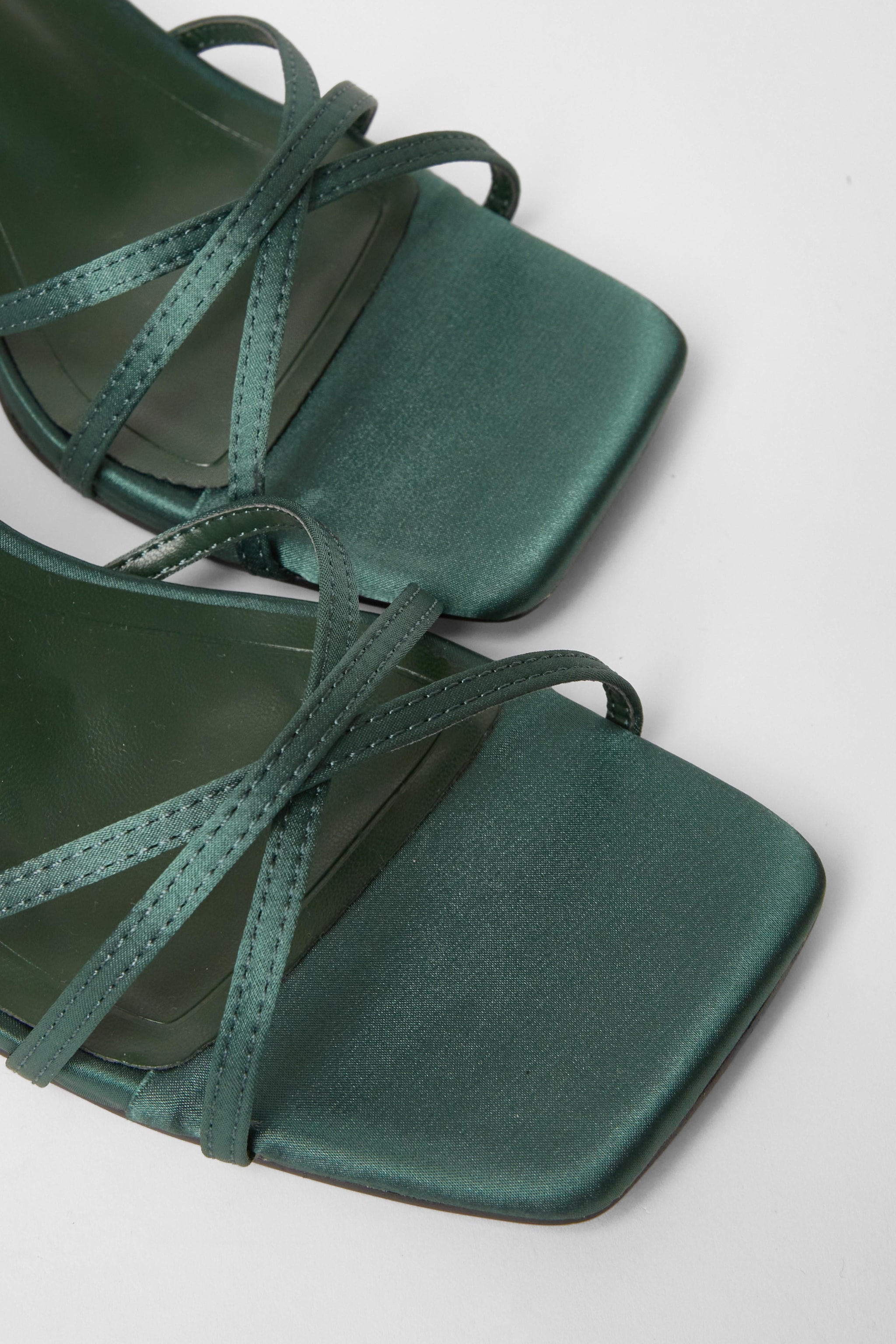 Quiz Green Satin Strappy Flared Heels image 4