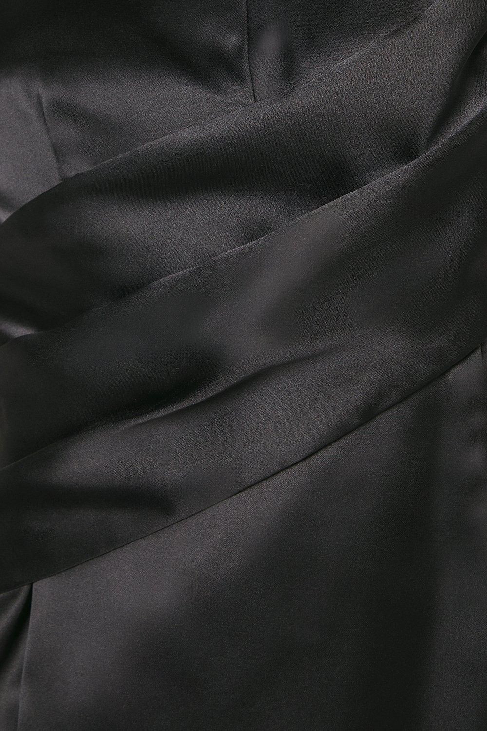 Coast Petite Satin Wrap Waist Flutter Sleeve Midi Wedding Guest Dress Black image 5