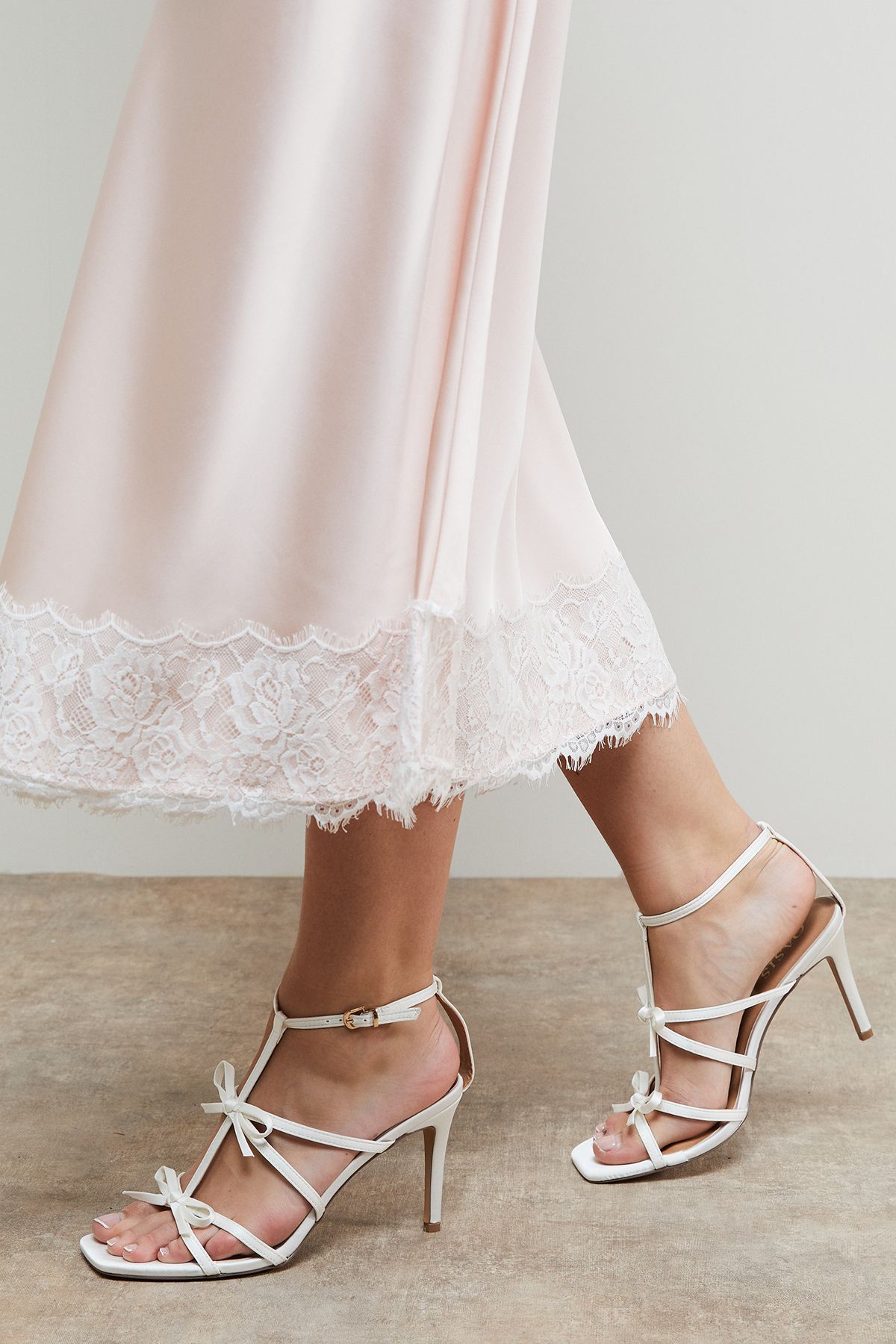 Oasis Dalpha Satin Bow Multi Strappy High Stiletto Heel Sandals Ivory