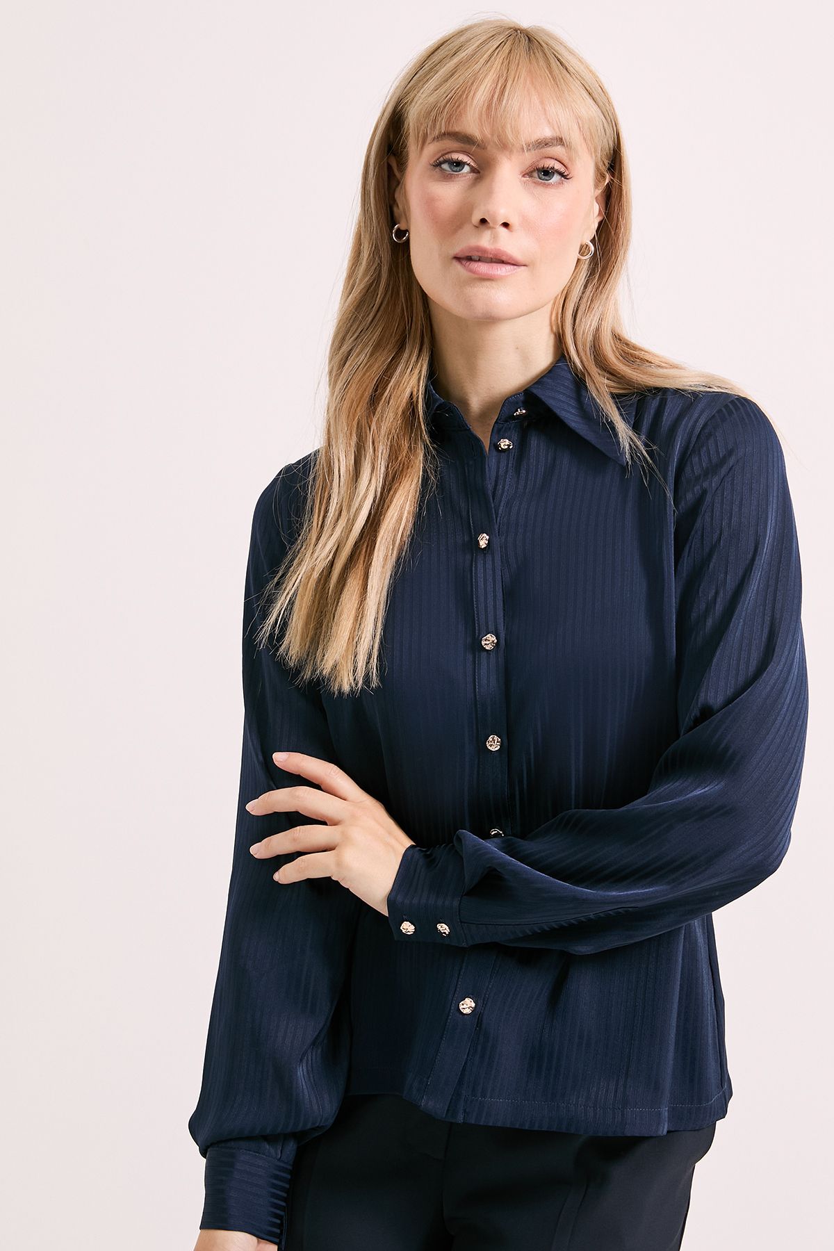 Principles Navy Satin Burnout Stripe Shirt Navy image 2