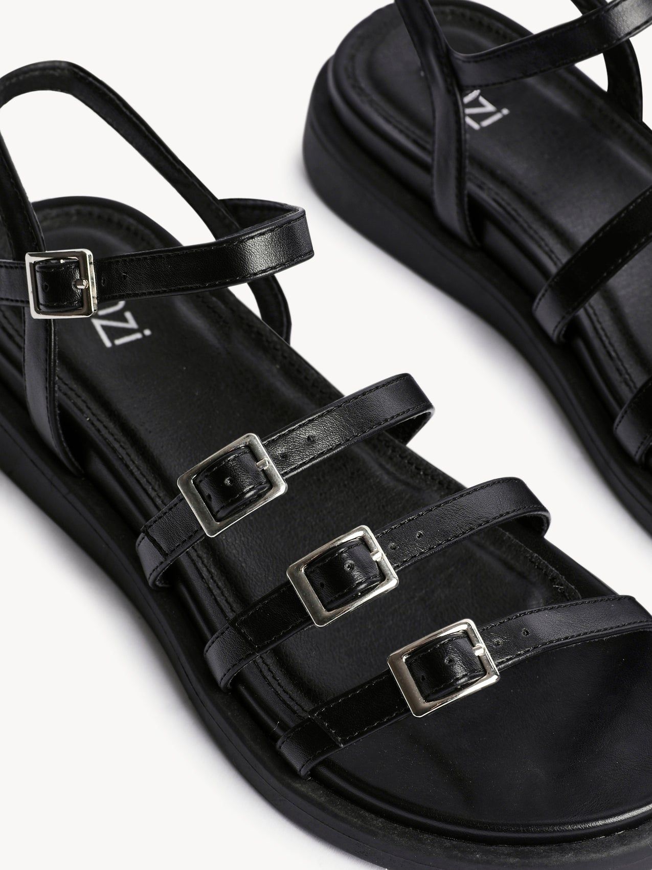 Linzi Twilight Black Faux Leather Triple Buckle Footbed Sandals image 4