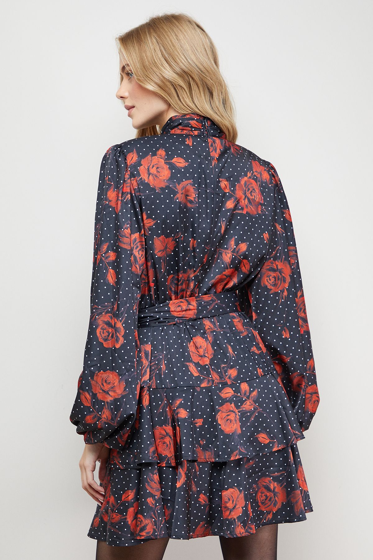 Oasis High Neck Printed Long Sleeve Mini Dress With Belt Floral image 3