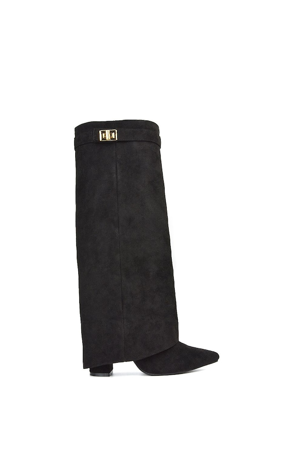 XY London 'Rayna' Block Heel Knee High Foldover Boots With Pointed Toe
