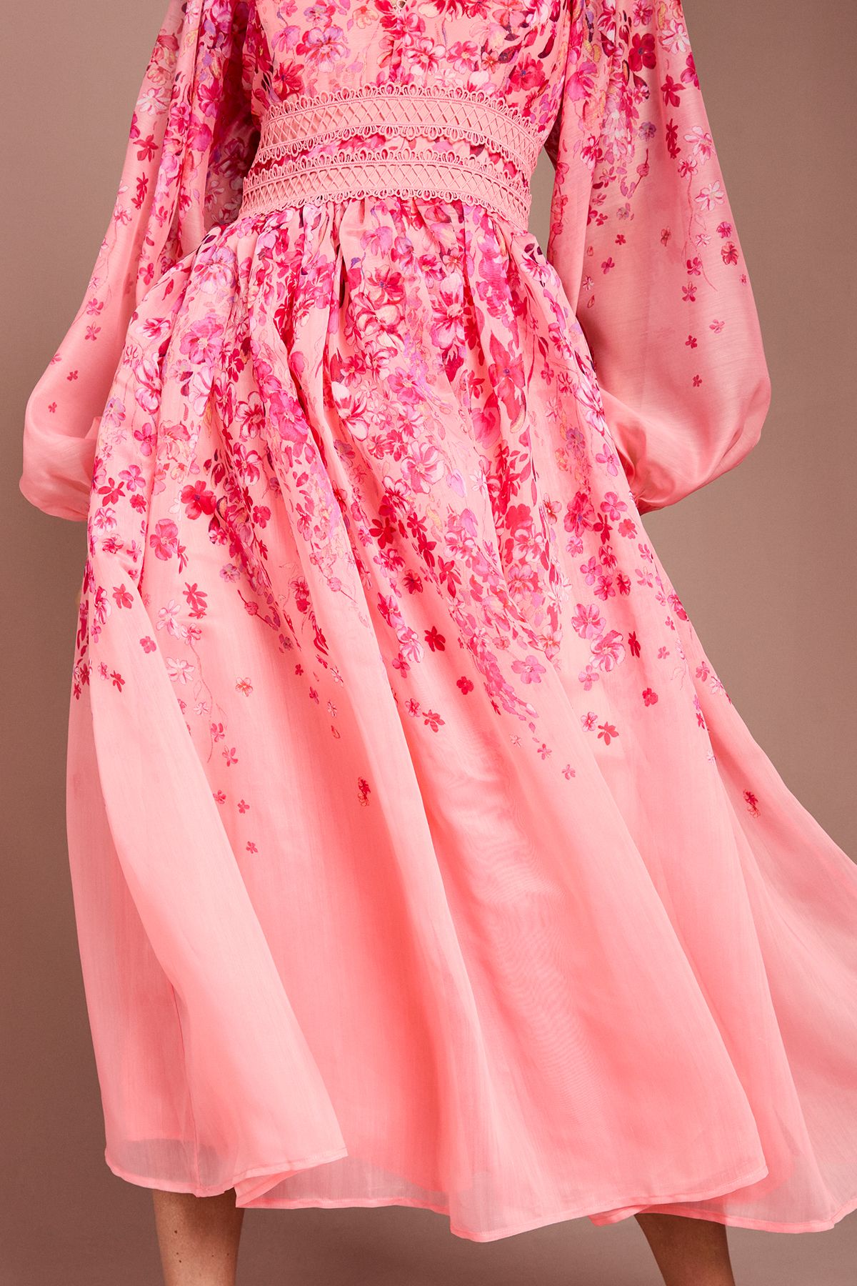 Coast Organza Floral Placement Lace Trim Midaxi Dress Pink image 4