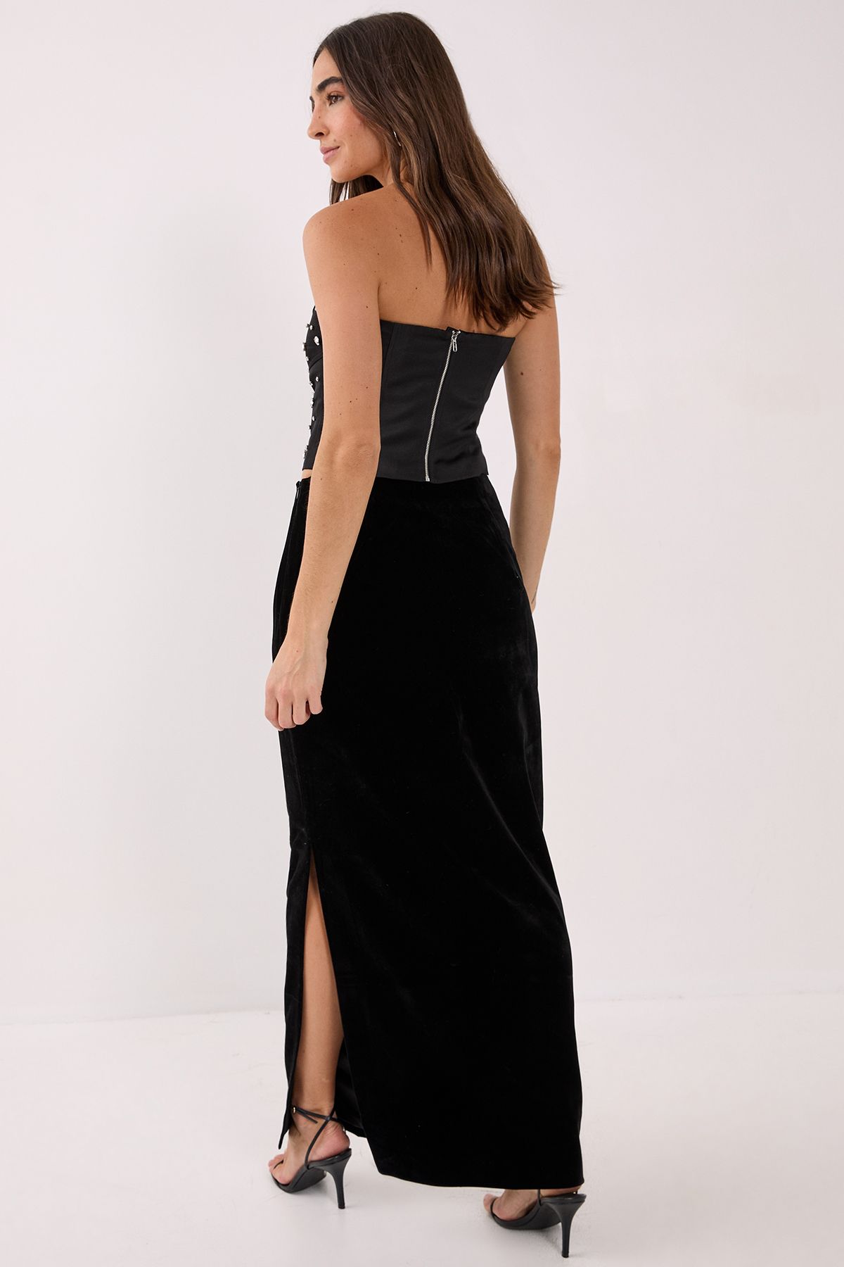 NastyGal Velvet Maxi Skirt Black image 4