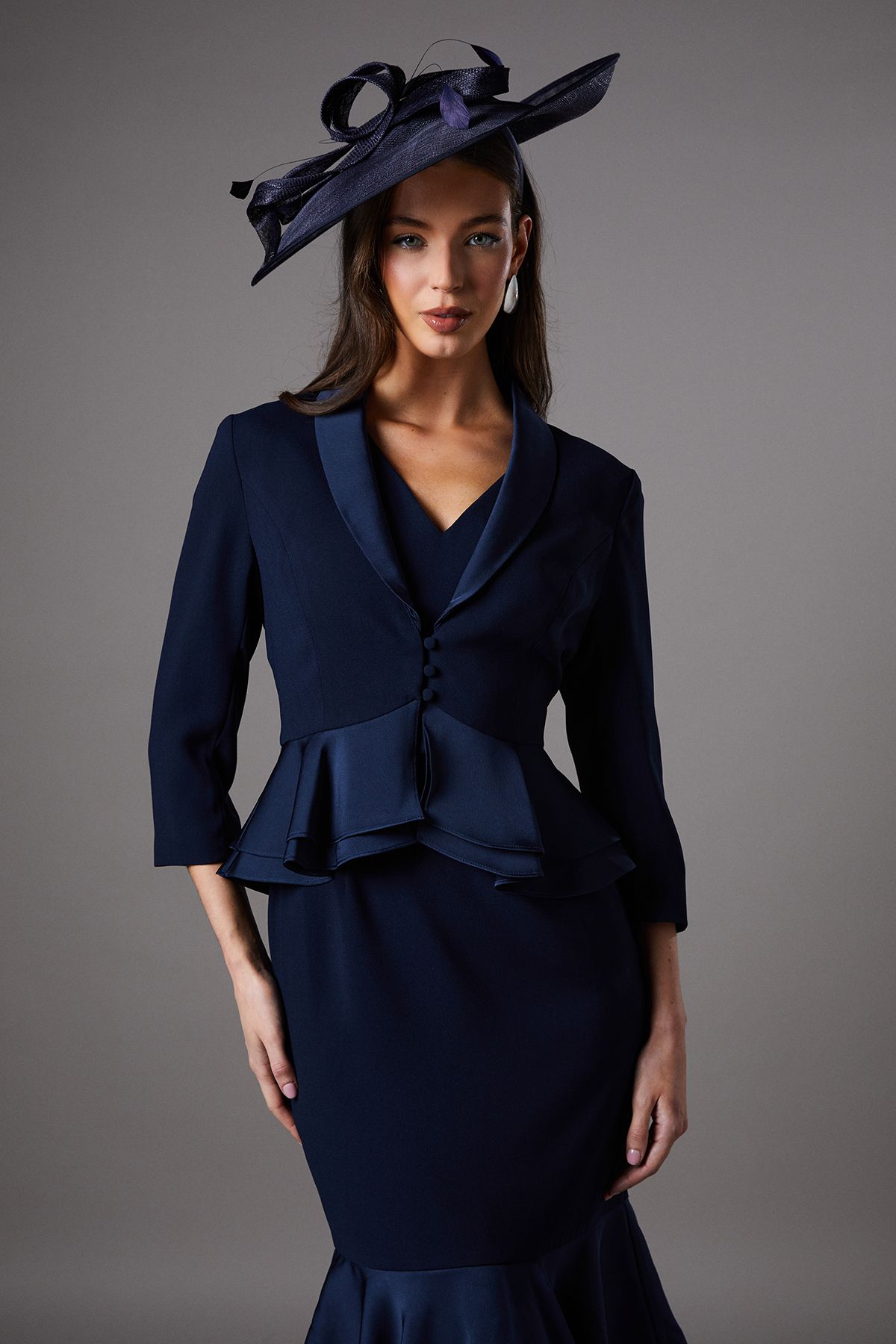 Coast Satin Back Crepe Tailored Jacket With Peplum Navy image 1