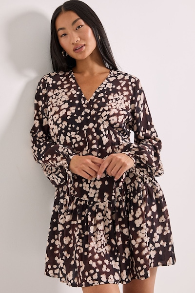 Dorothy Perkins Brown Animal Print Dropped Seam Detail Wrap Front Mini Dress Brown