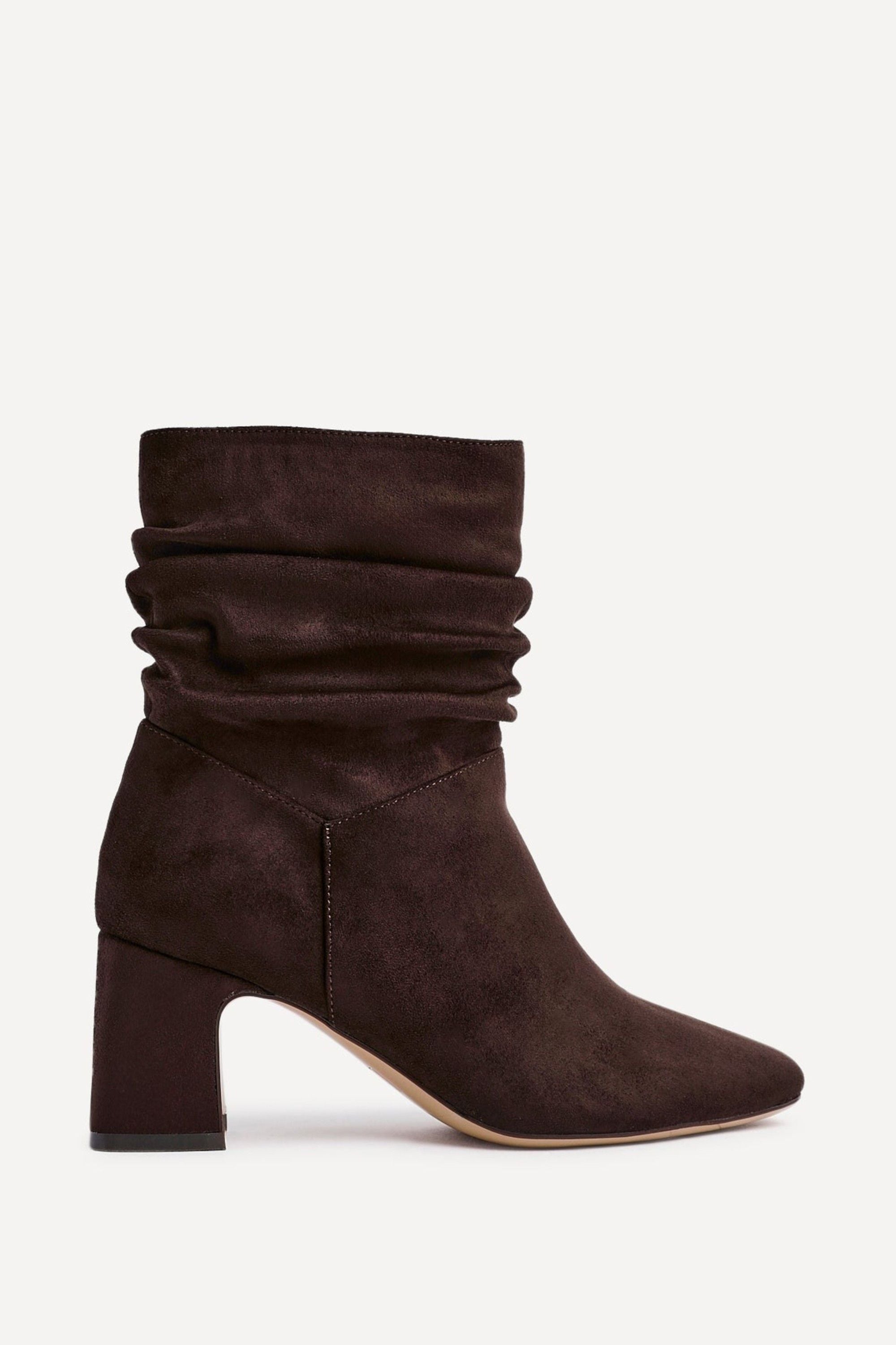 Linzi Maven Brown Faux Suede Ruched Block Heel Ankle Boot