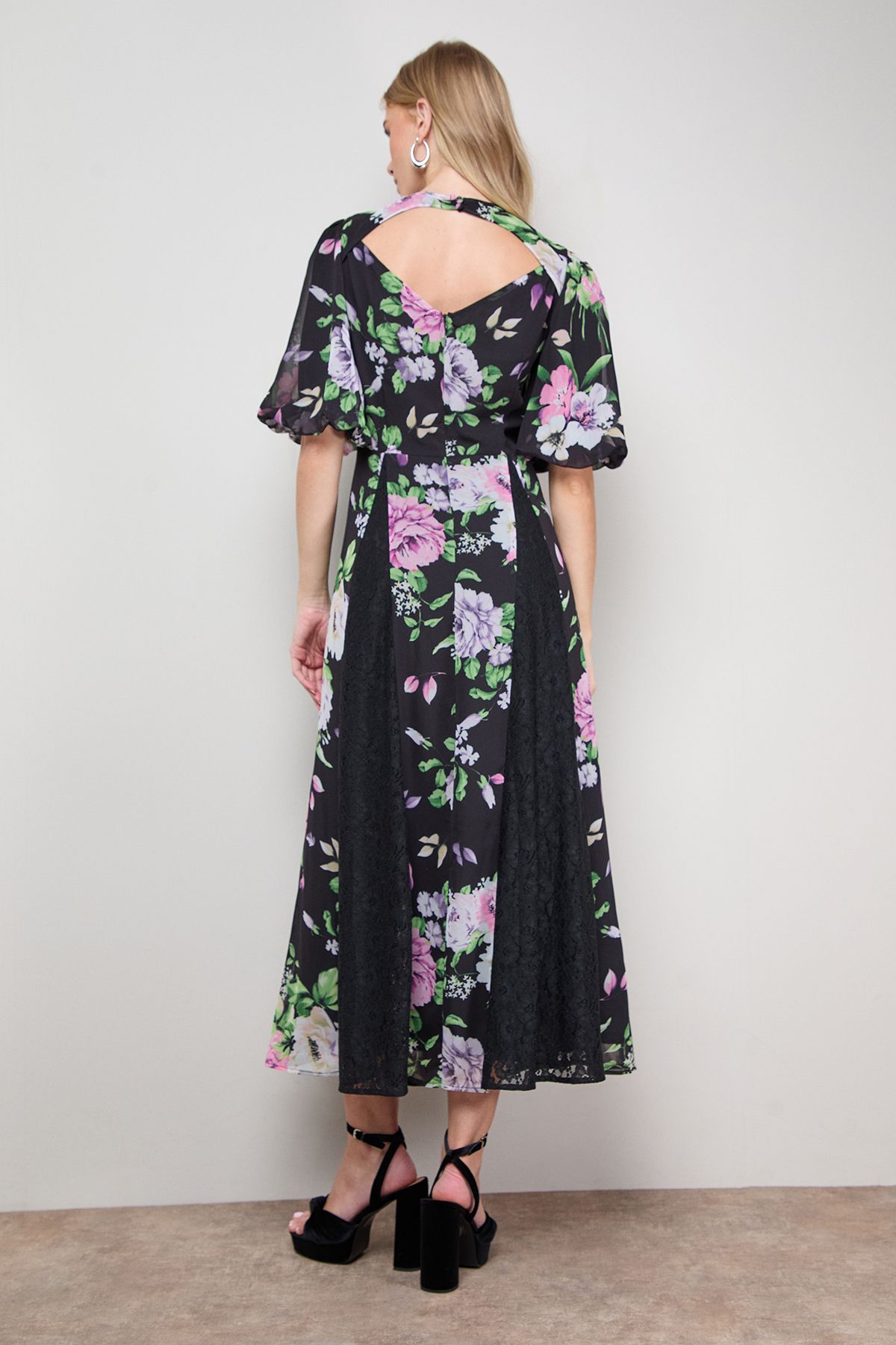 Oasis Lace Fit and Flare Midi Dress Black image 3