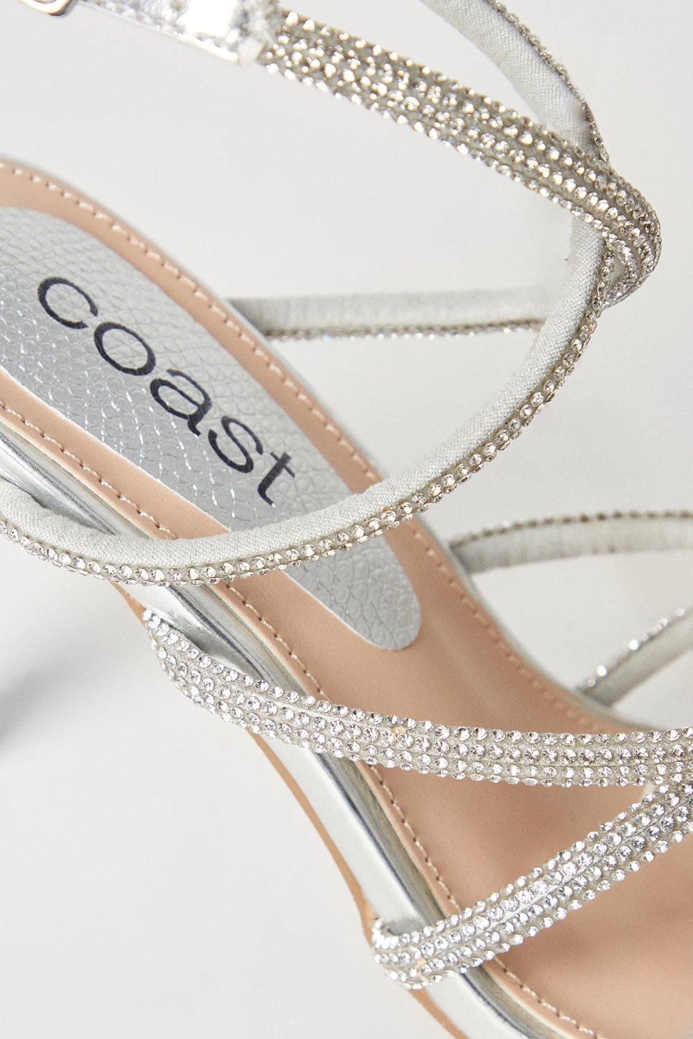 Coast Toni Diamante Cross Strap High Stiletto Heel Sandals Silver image 4