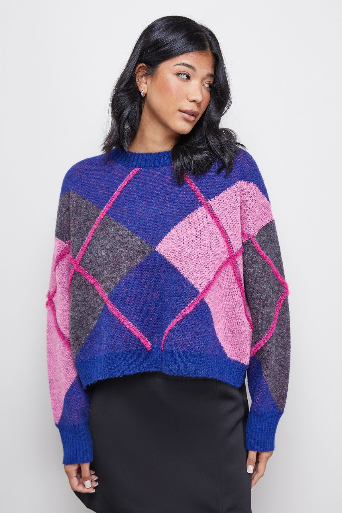 Warehouse Oversized Argyle Jumper Multi image 1