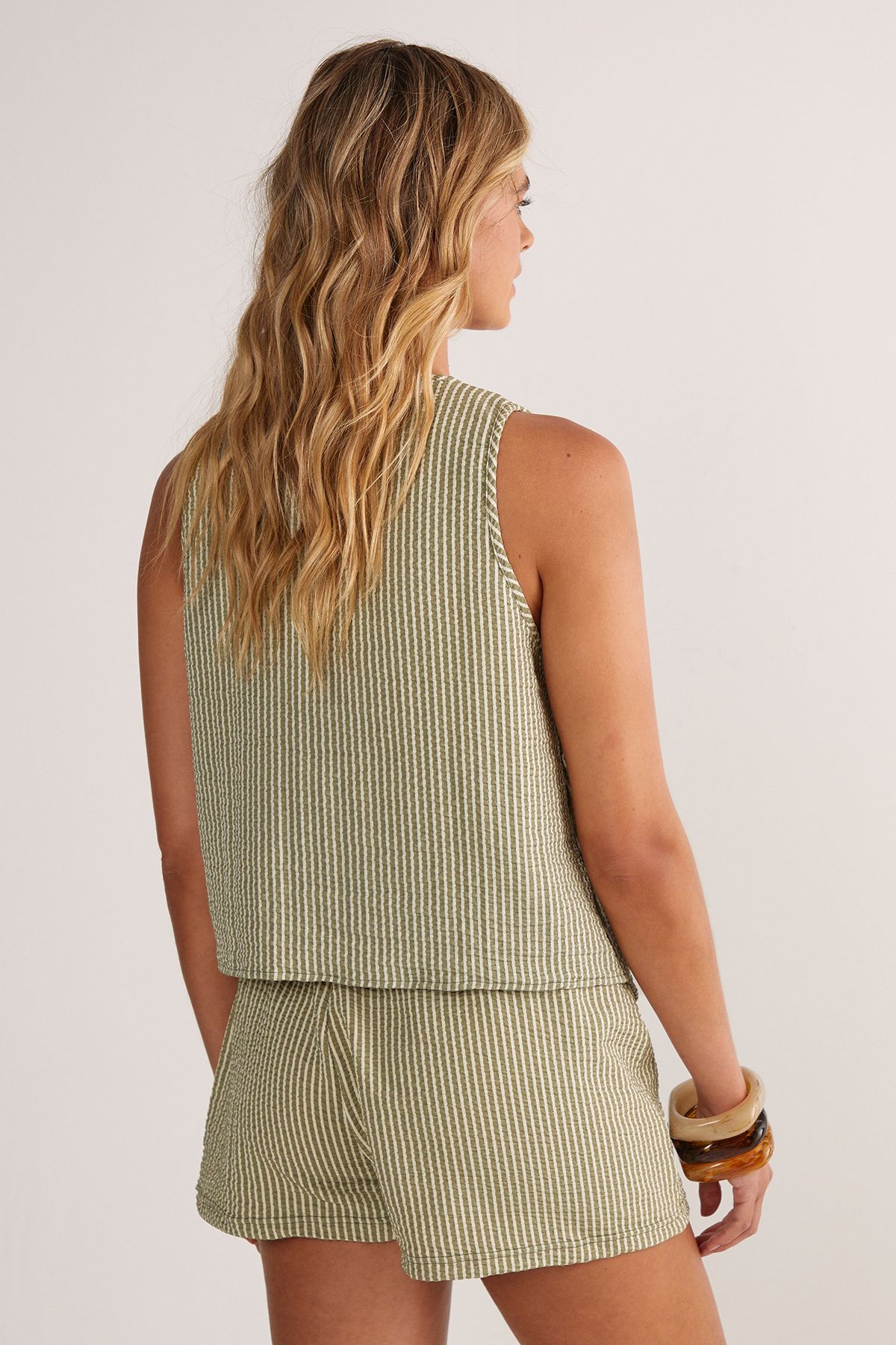 NastyGal Textured Stripe Asymmetric Tie Front Vest Sage image 4